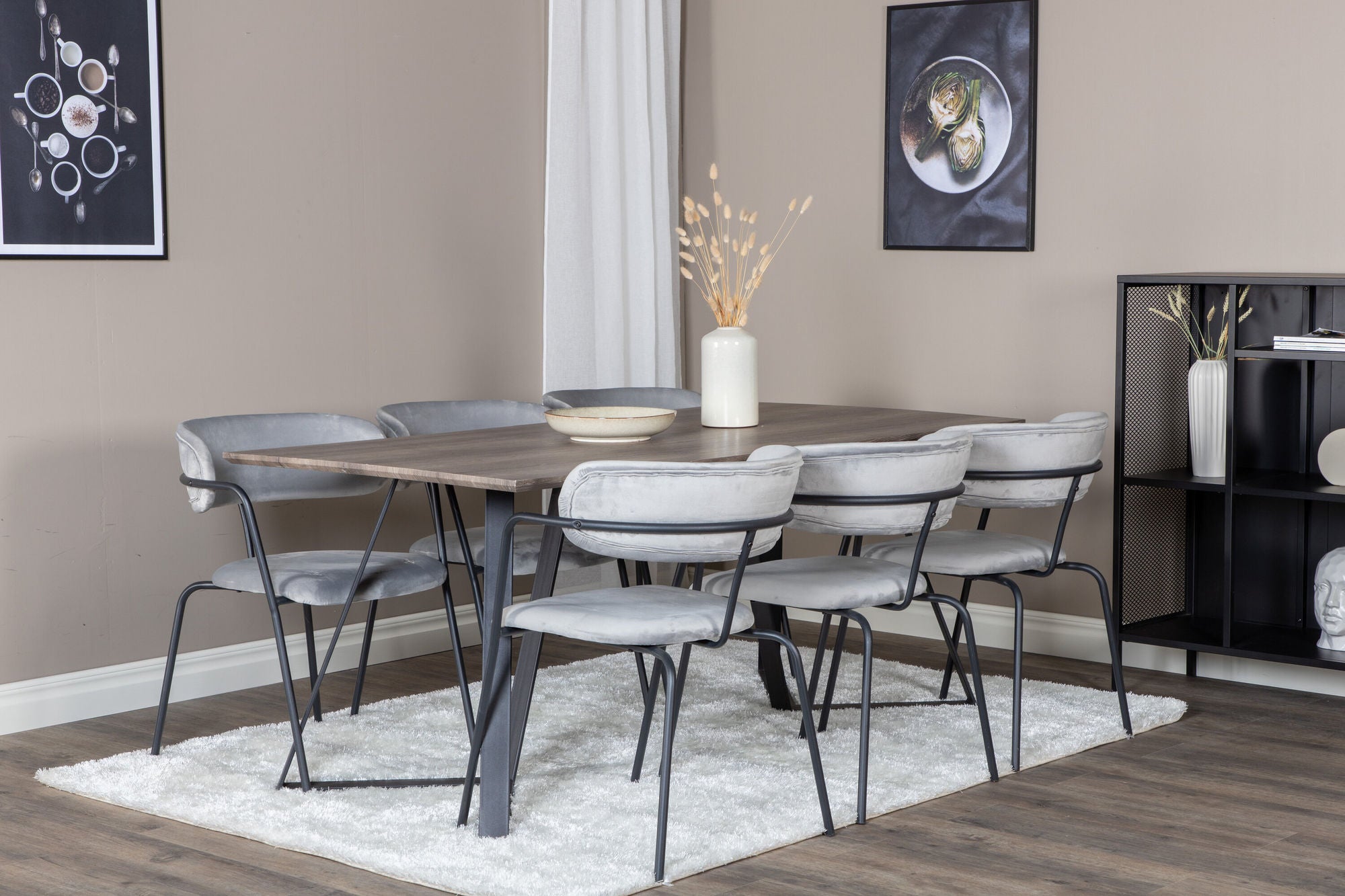 Venture Home Marina spisebord - 180*90*H75 - Grey / Black+Arrow armchair - Black Legs - Grey Velvet_6
