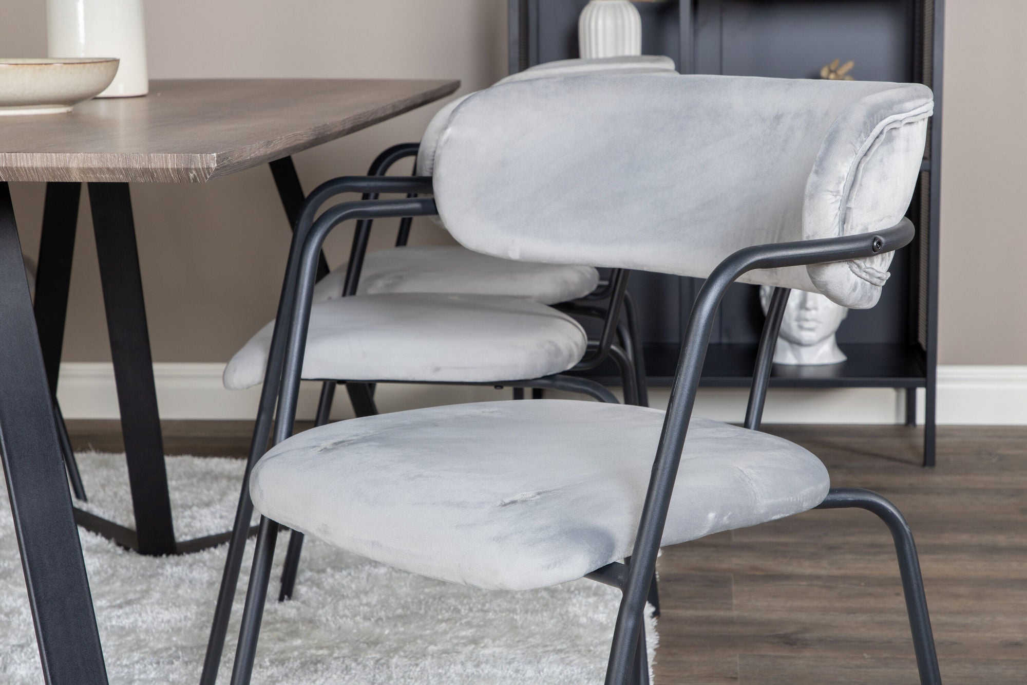 Venture Home Marina spisebord - 180*90*H75 - Grey / Black+Arrow armchair - Black Legs - Grey Velvet_6