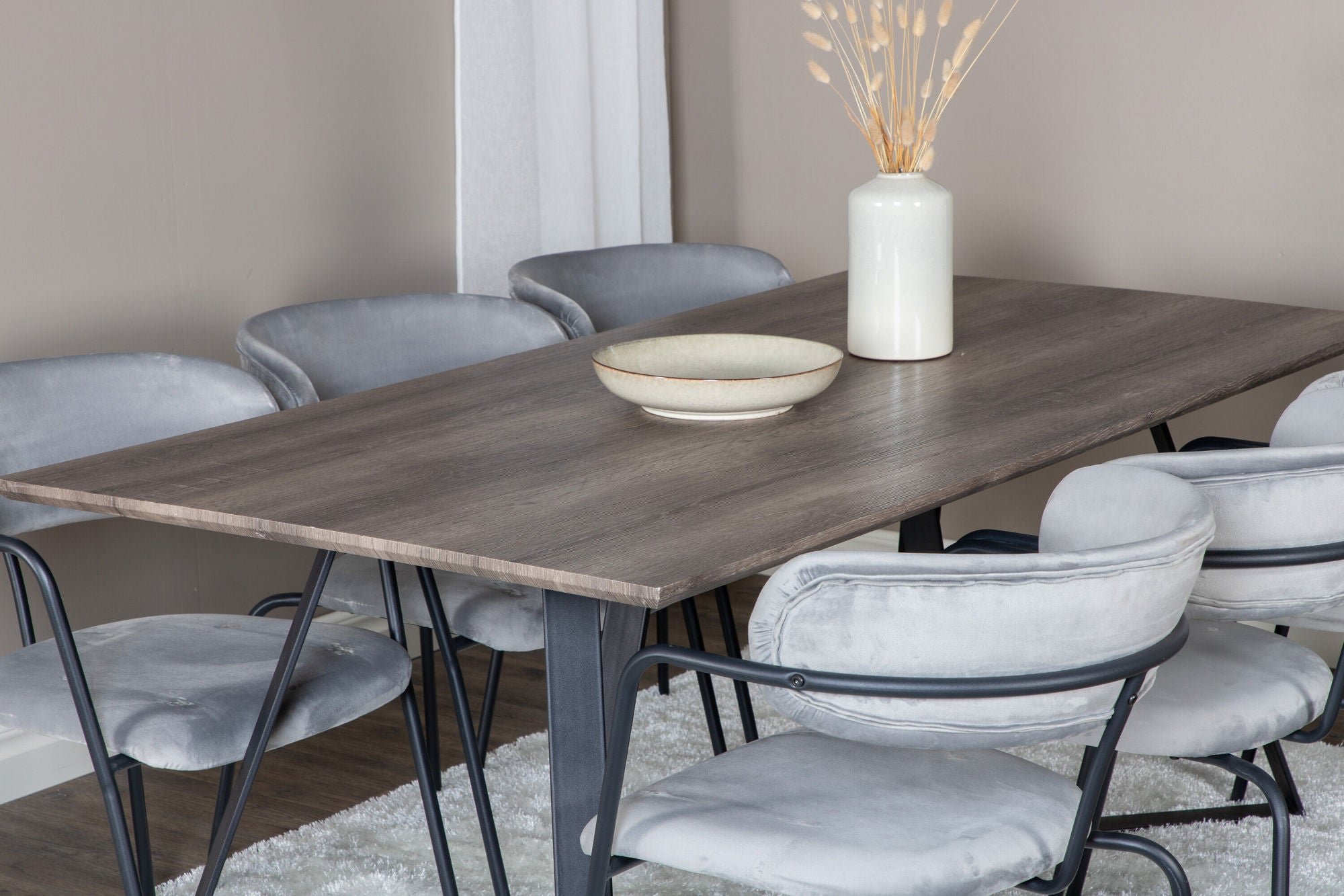 Venture Home Marina spisebord - 180*90*H75 - Grey / Black+Arrow armchair - Black Legs - Grey Velvet_6