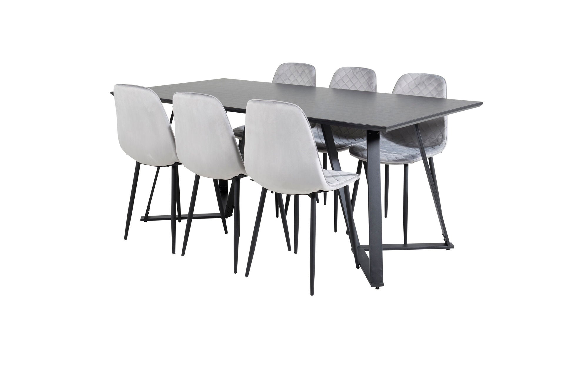 Venture Home Marina spisebord - Black top / Black Legs +Polar Diamond Spisebordsstol - Black Legs - Grey Velvet_6