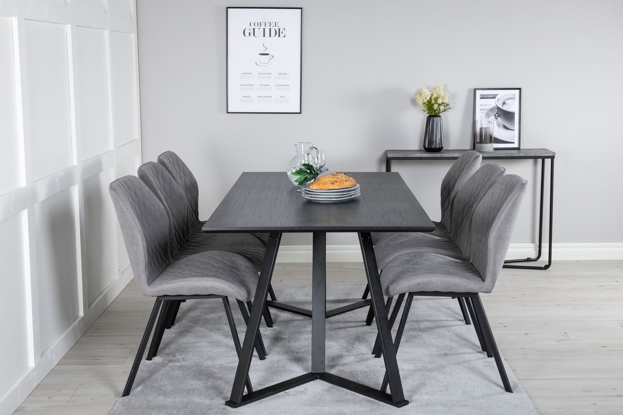 Venture Home Marina spisebord - Black top / Black Legs +Gemma Spisebordsstol - Black Legs - Grey Fabric_6
