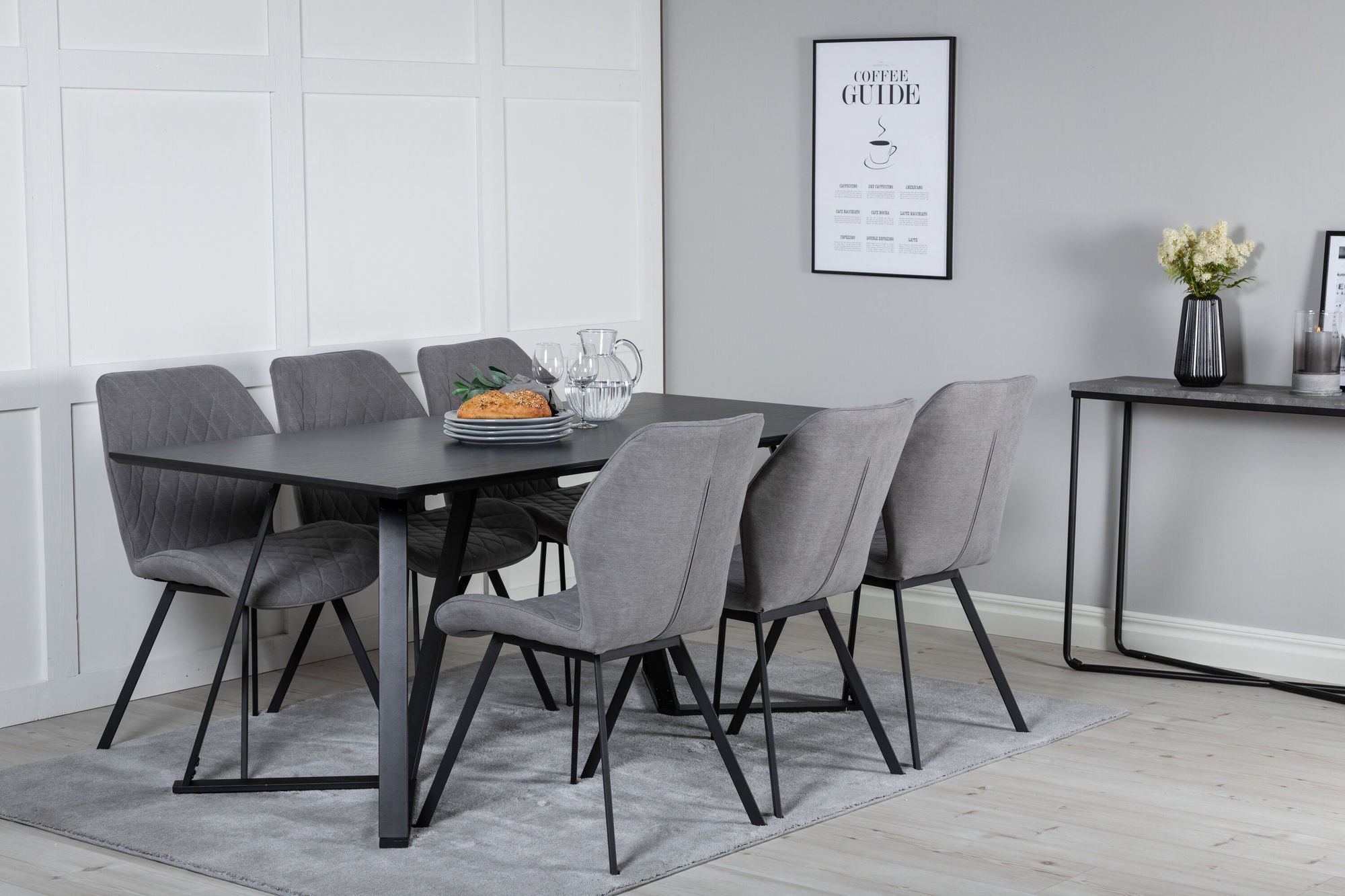 Venture Home Marina spisebord - Black top / Black Legs +Gemma Spisebordsstol - Black Legs - Grey Fabric_6