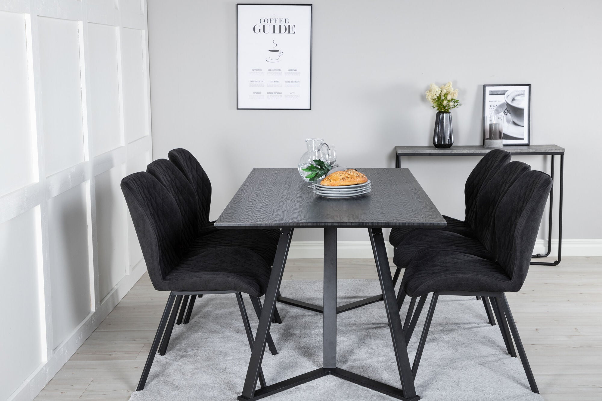 Venture Home Marina spisebord - Black top / Black Legs +Gemma Spisebordsstol - Black Legs - Black Fabric_6