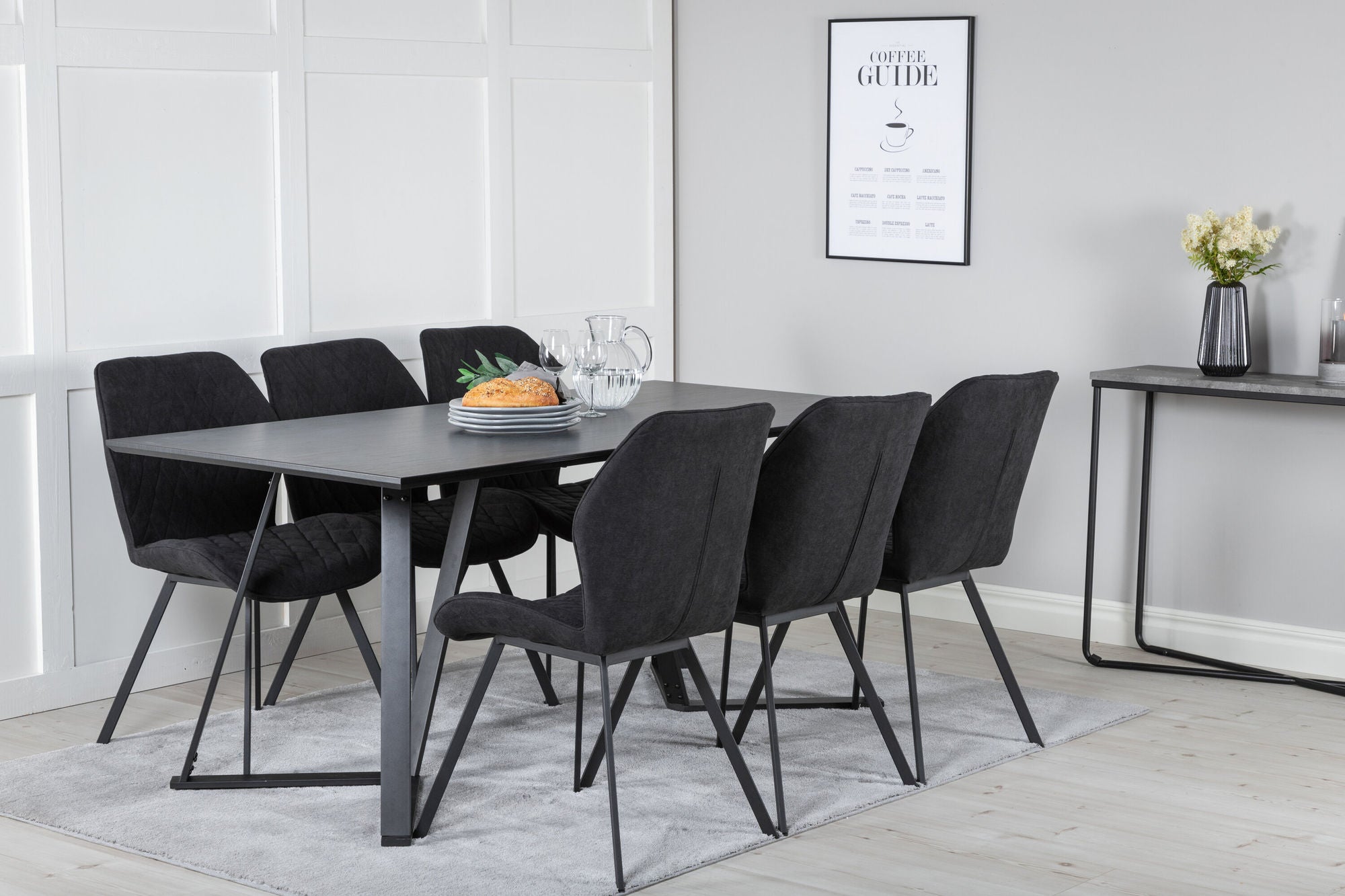 Venture Home Marina spisebord - Black top / Black Legs +Gemma Spisebordsstol - Black Legs - Black Fabric_6