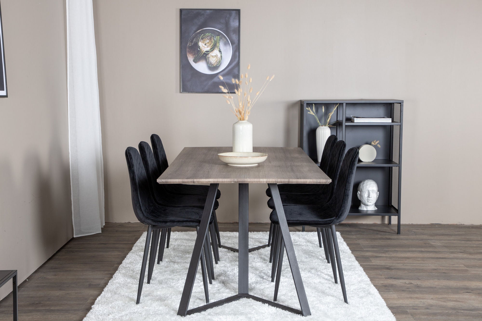 Venture Home Marina spisebord - 180*90*H75 - Grey / Black+Polar Diamond Spisebordsstol - Black Legs - Black Velvet_6