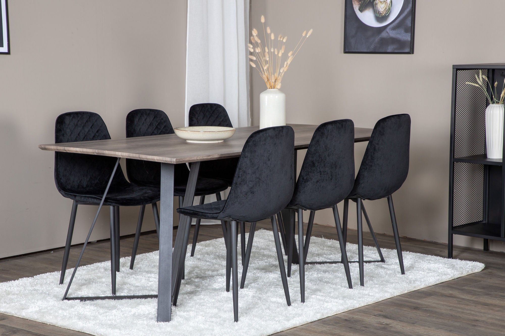 Venture Home Marina spisebord - 180*90*H75 - Grey / Black+Polar Diamond Spisebordsstol - Black Legs - Black Velvet_6