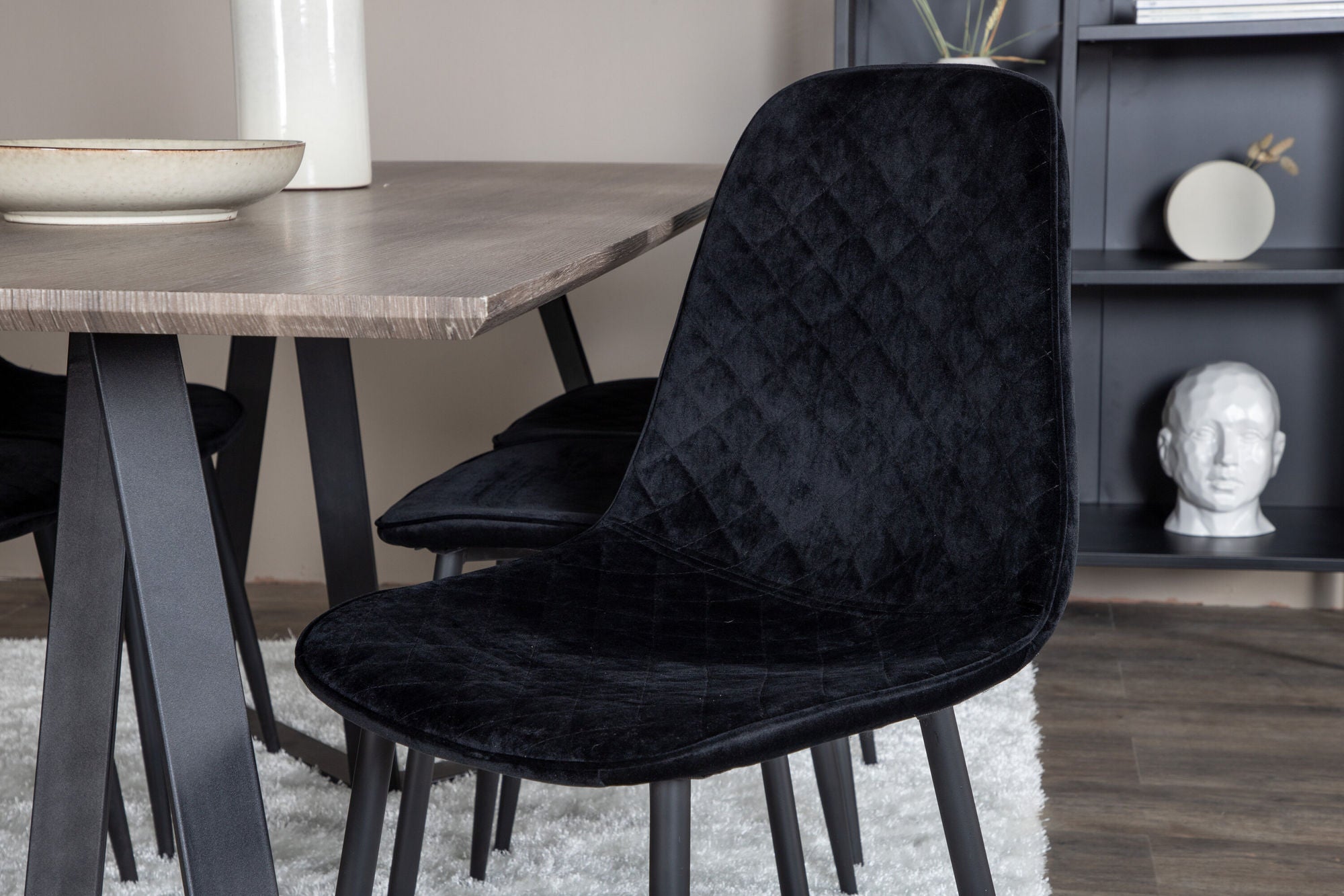 Venture Home Marina spisebord - 180*90*H75 - Grey / Black+Polar Diamond Spisebordsstol - Black Legs - Black Velvet_6