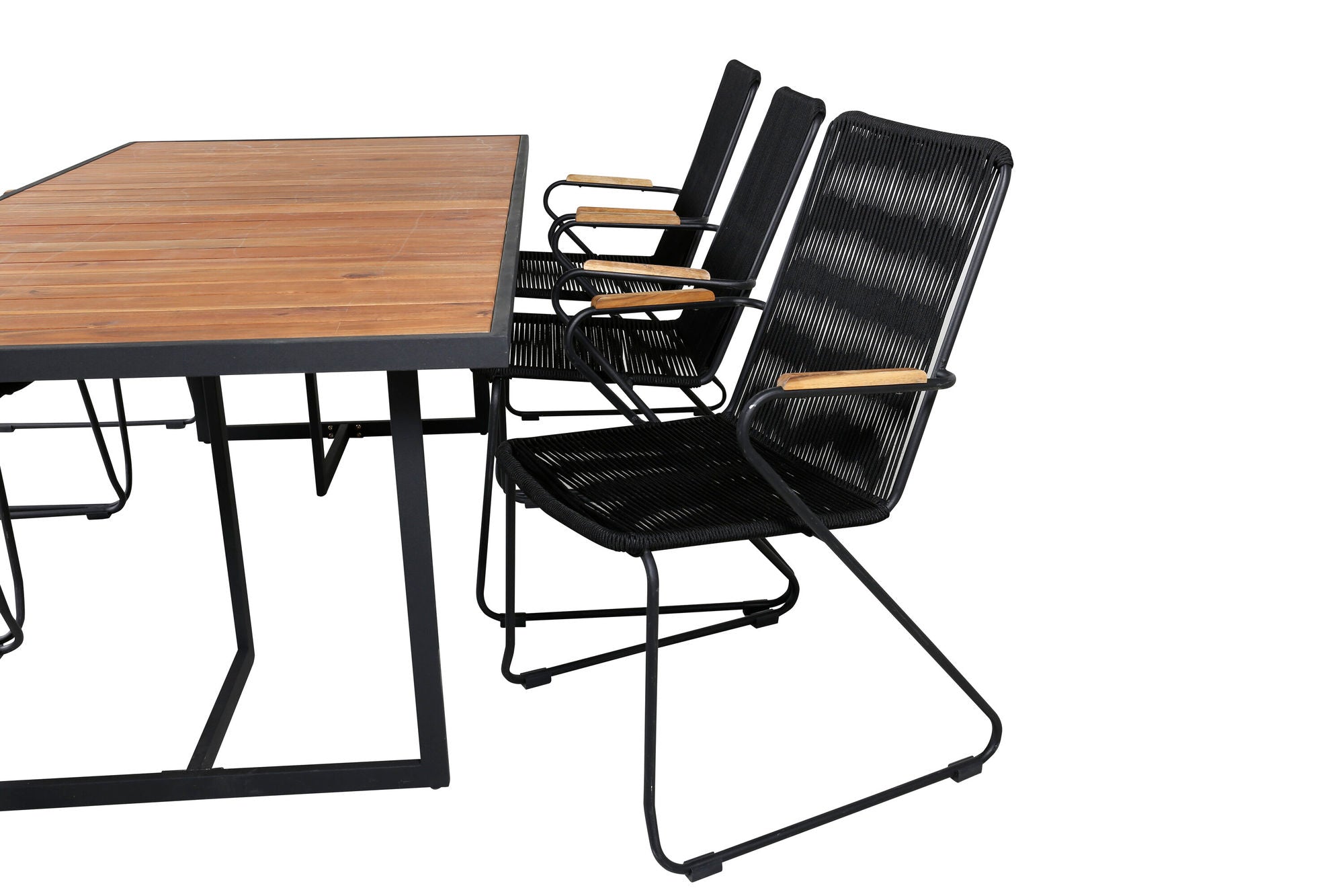 Venture Home Khung spisebord - Black Steel / Acacia (teklook) - 200*100cm+Bois Armchair - Black Alu / Black Rope / Acacia_6