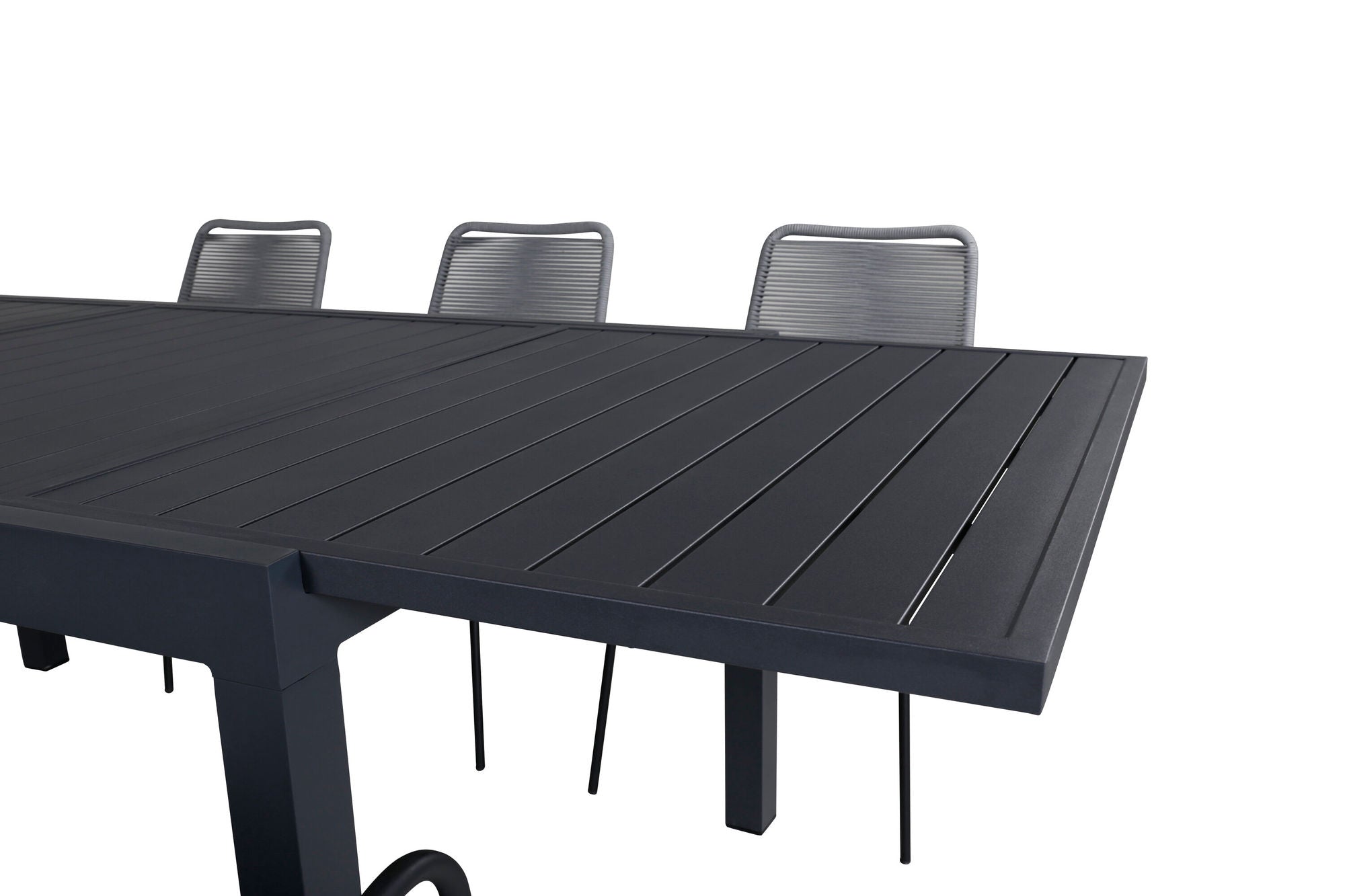 Venture Home Marbella bord 160/240 - Black/Black+Lindos Armchair - Black Alu / Grey Rope_6