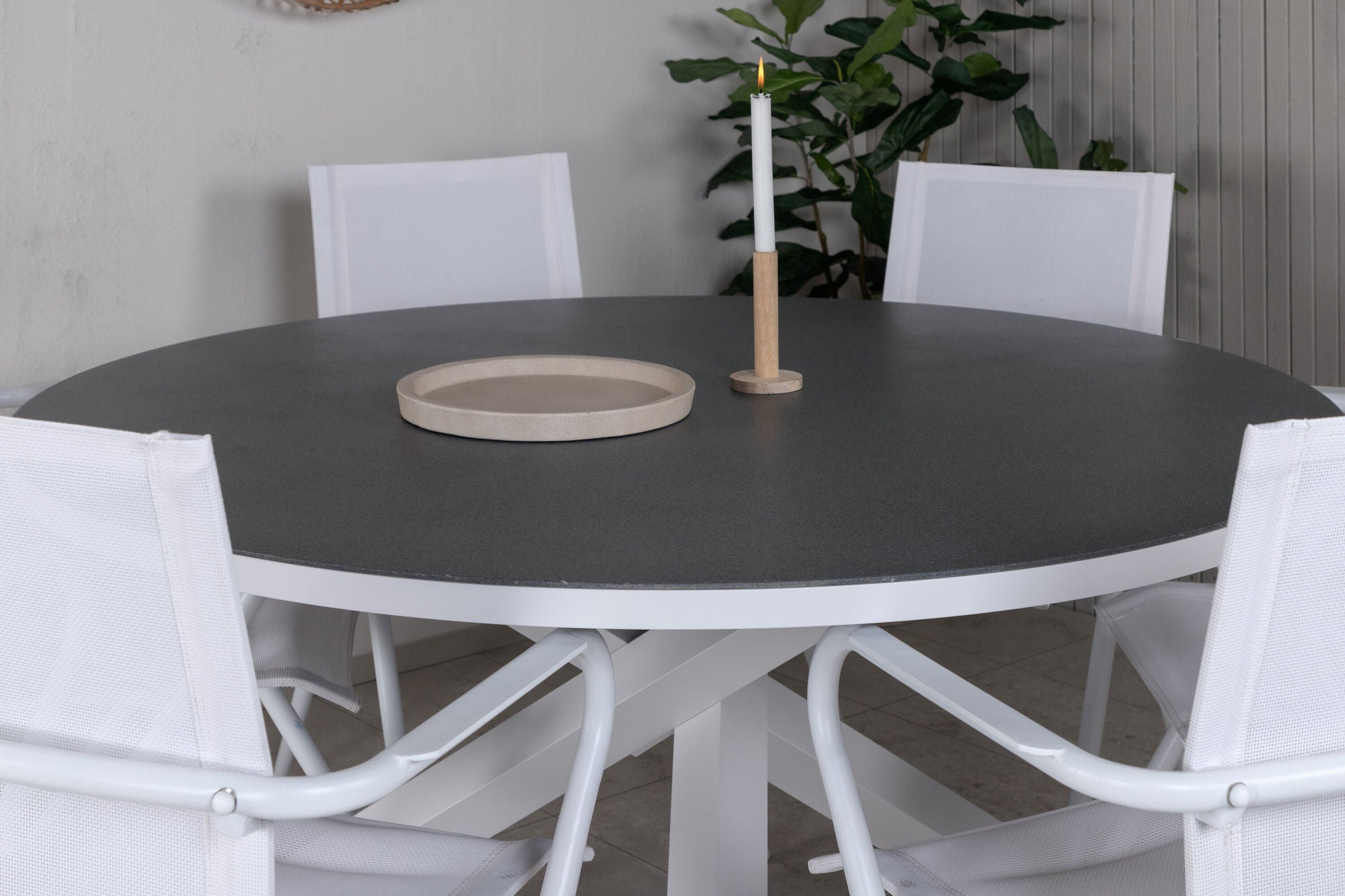 Venture Home Copacabana bord ø 140 - White/Grey+Alina Spisebordsstol - white Alu / White Textilene_6