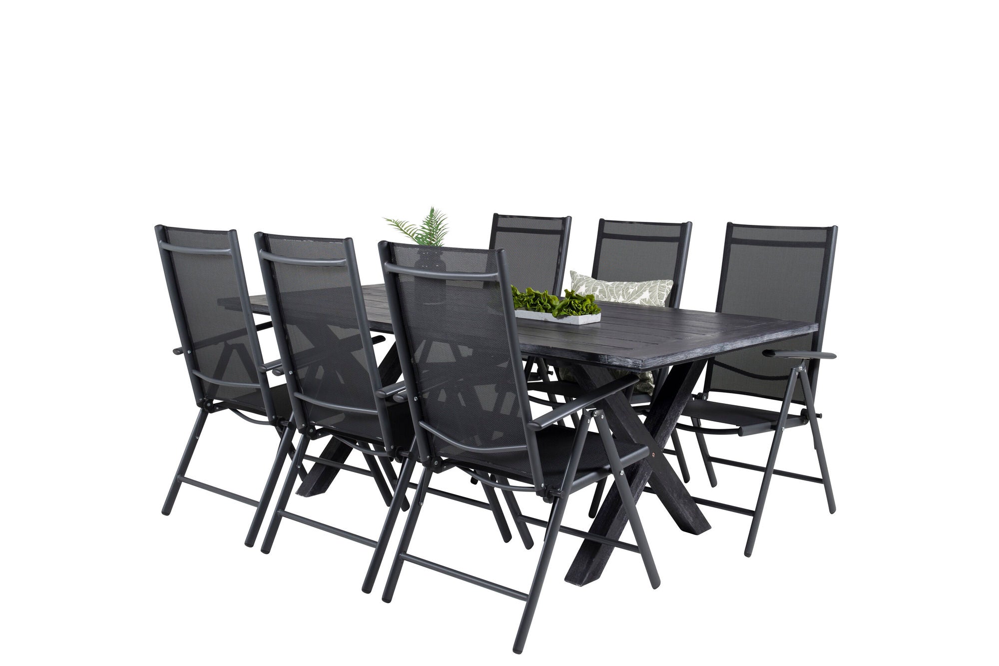 Venture Home Rives spisebord 200*100cm - Black Acacia+Break 5:pos stol - Black alu / Black Textilene_6