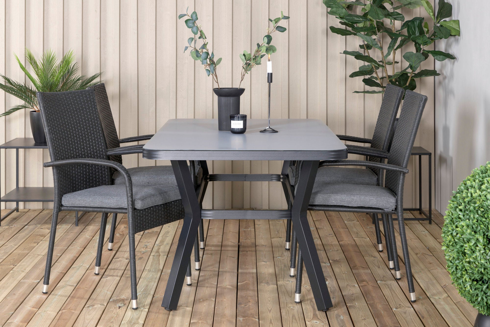 Venture Home Virya spisebord - BLACK Alu / Grey Glass - small bord+Anna stol - Black_4