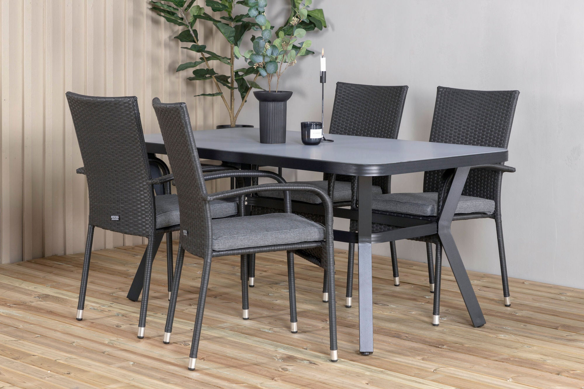 Venture Home Virya spisebord - BLACK Alu / Grey Glass - small bord+Anna stol - Black_4