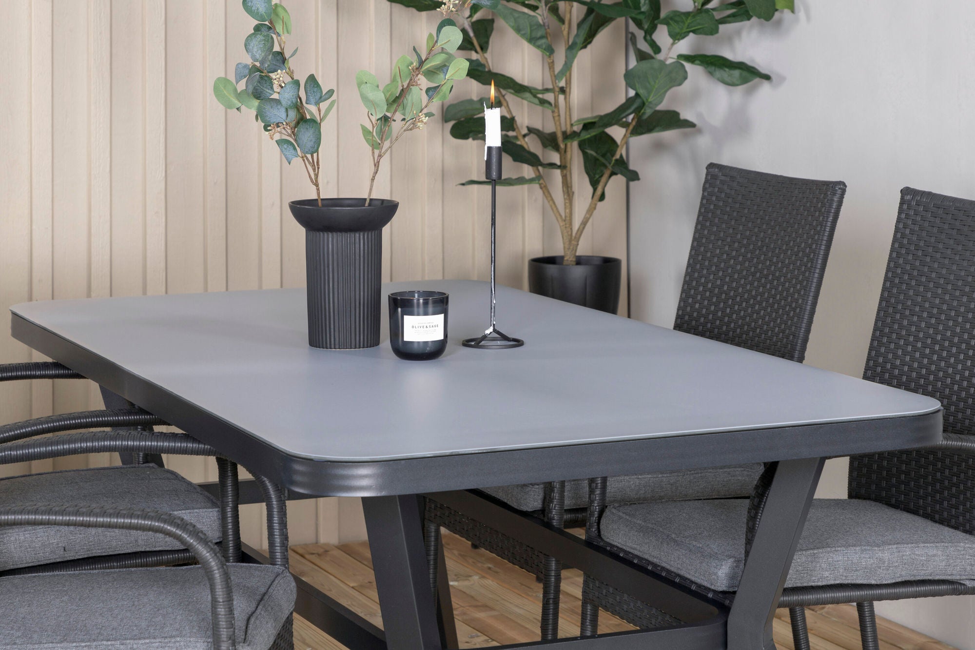 Venture Home Virya spisebord - BLACK Alu / Grey Glass - small bord+Anna stol - Black_4