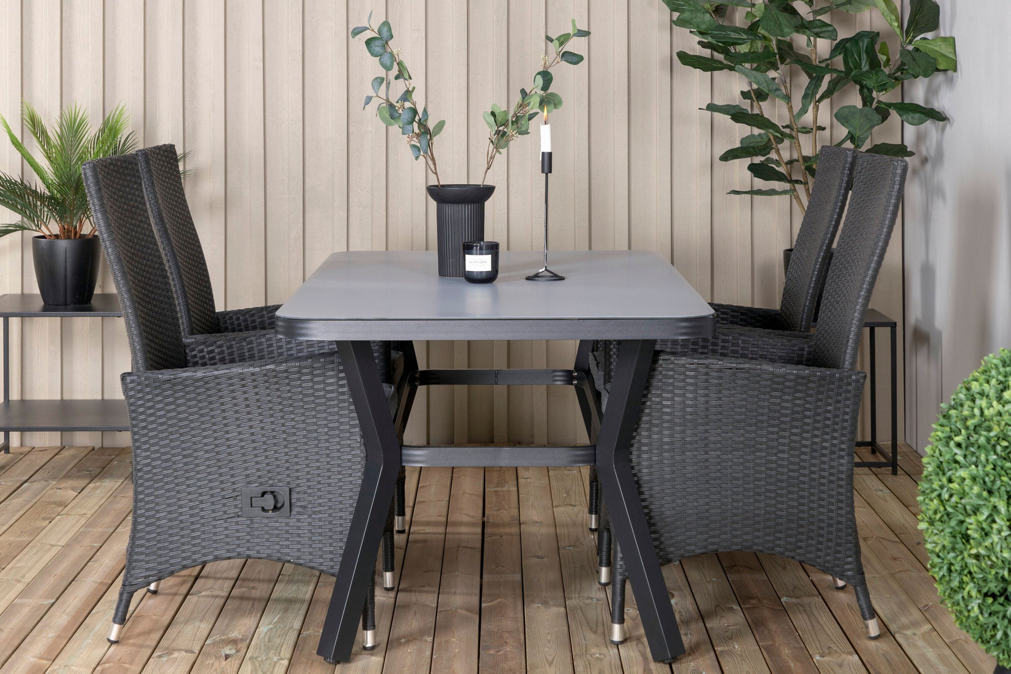Venture Home Virya spisebord - BLACK Alu / Grey Glass - small bord+Padova stol (Recliner) - Black/Grey_4