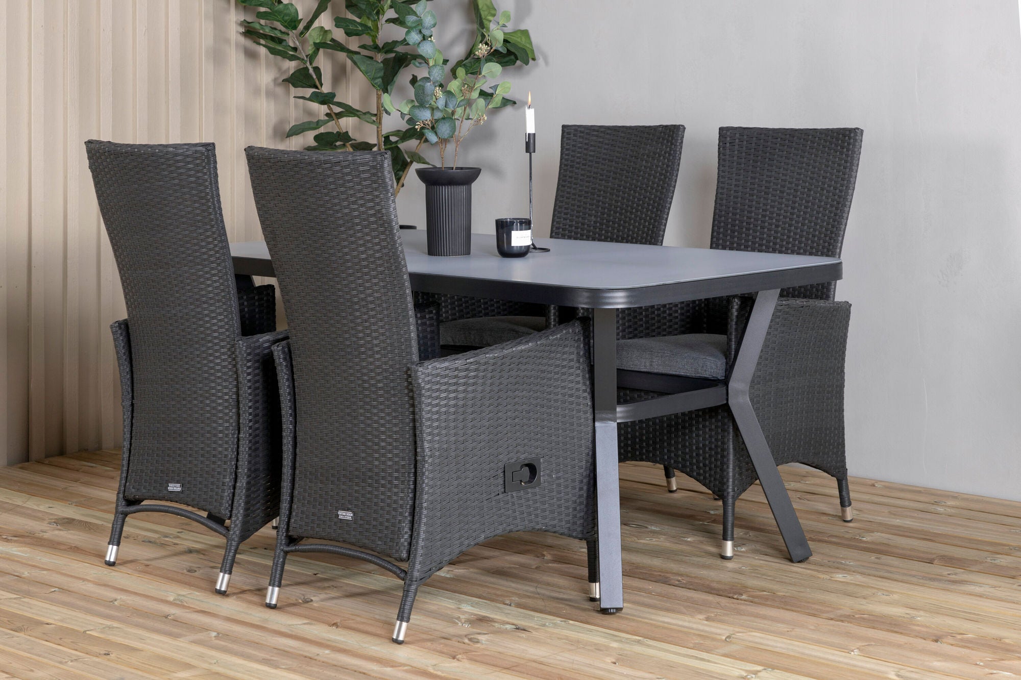 Venture Home Virya spisebord - BLACK Alu / Grey Glass - small bord+Padova stol (Recliner) - Black/Grey_4