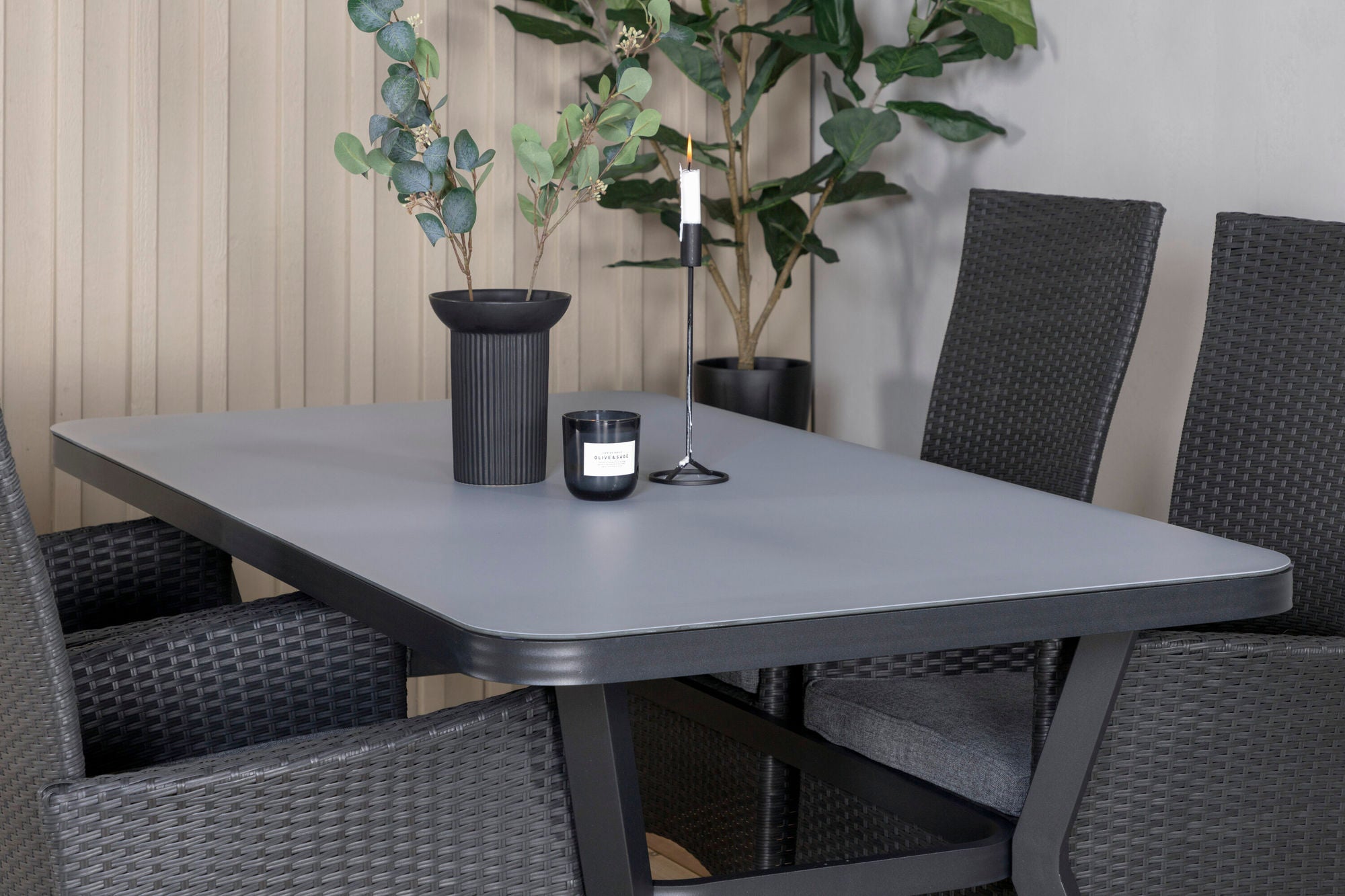 Venture Home Virya spisebord - BLACK Alu / Grey Glass - small bord+Padova stol (Recliner) - Black/Grey_4