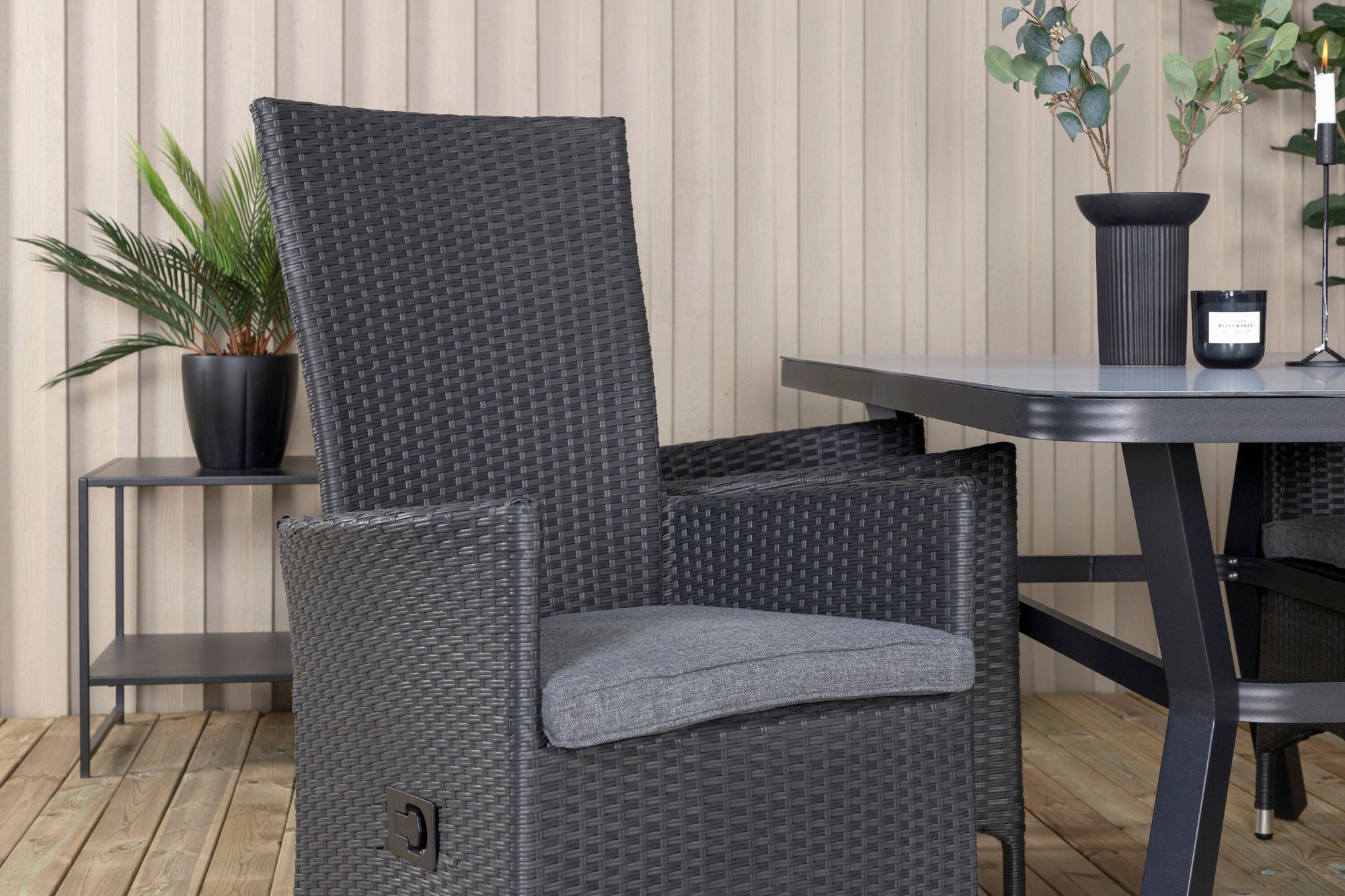 Venture Home Virya spisebord - BLACK Alu / Grey Glass - small bord+Padova stol (Recliner) - Black/Grey_4