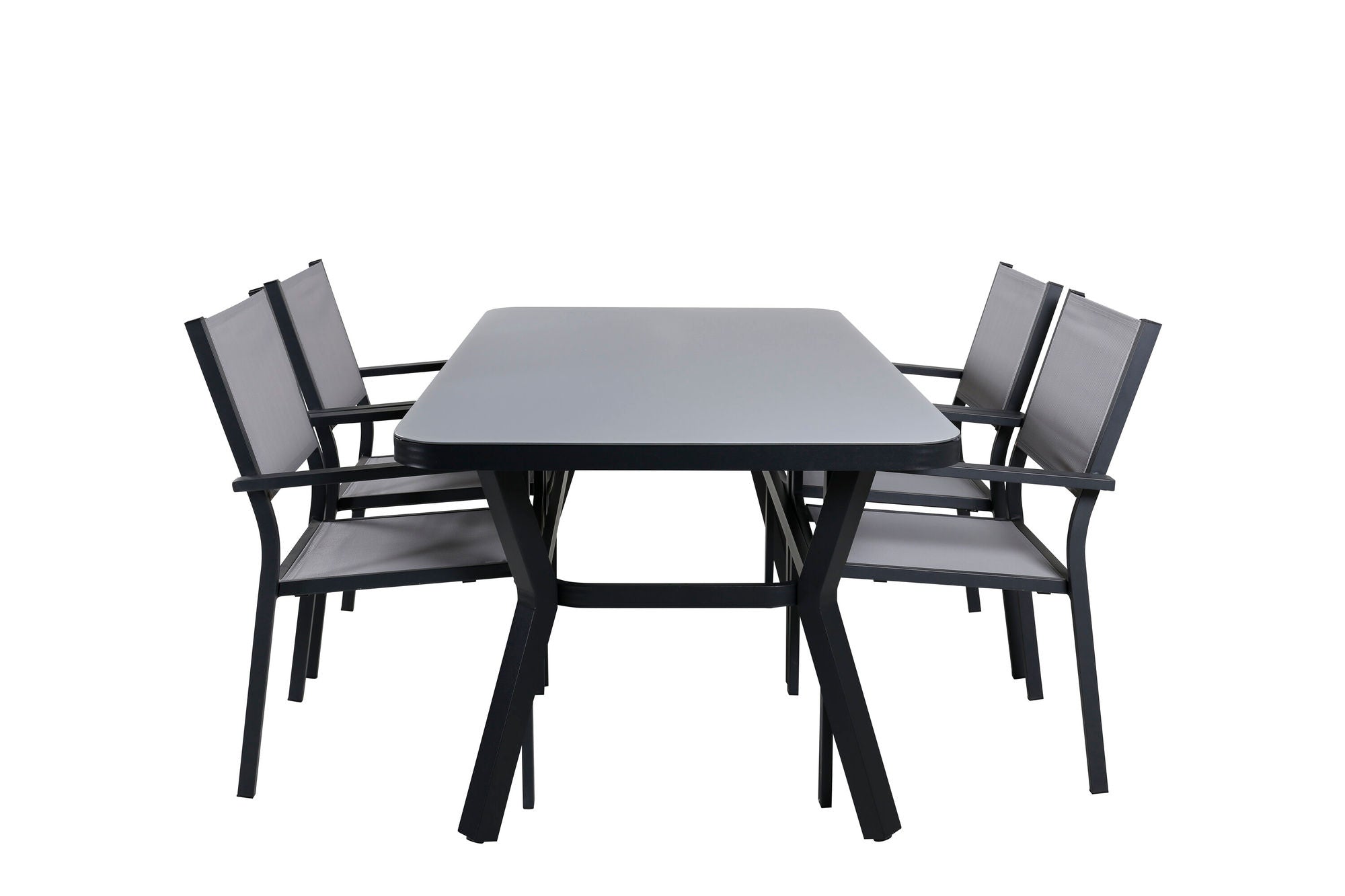 Venture Home Virya spisebord - BLACK Alu / Grey Glass - small bord+Copacabana Stacking stol - Black/Grey_4