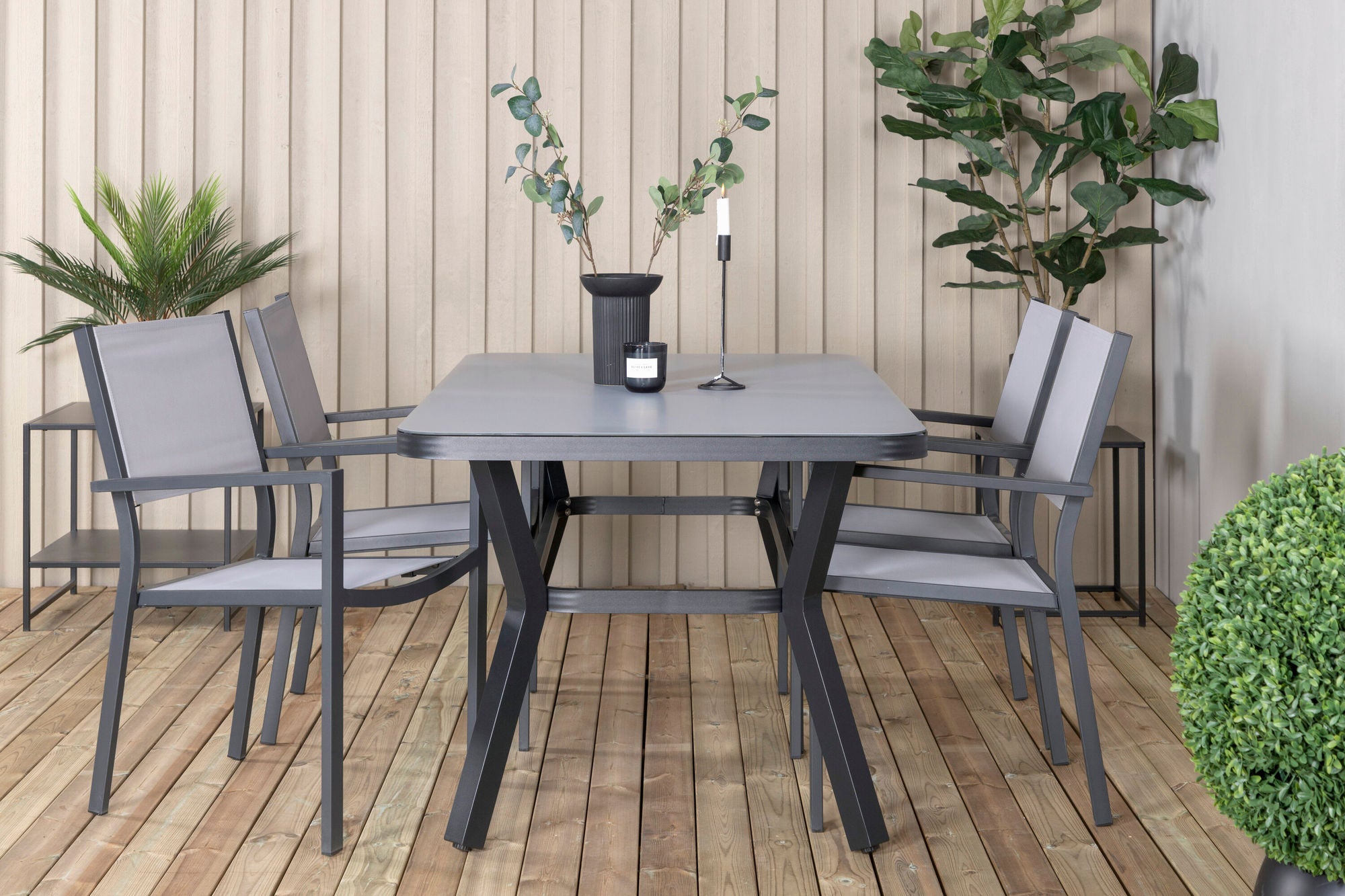Venture Home Virya spisebord - BLACK Alu / Grey Glass - small bord+Copacabana Stacking stol - Black/Grey_4