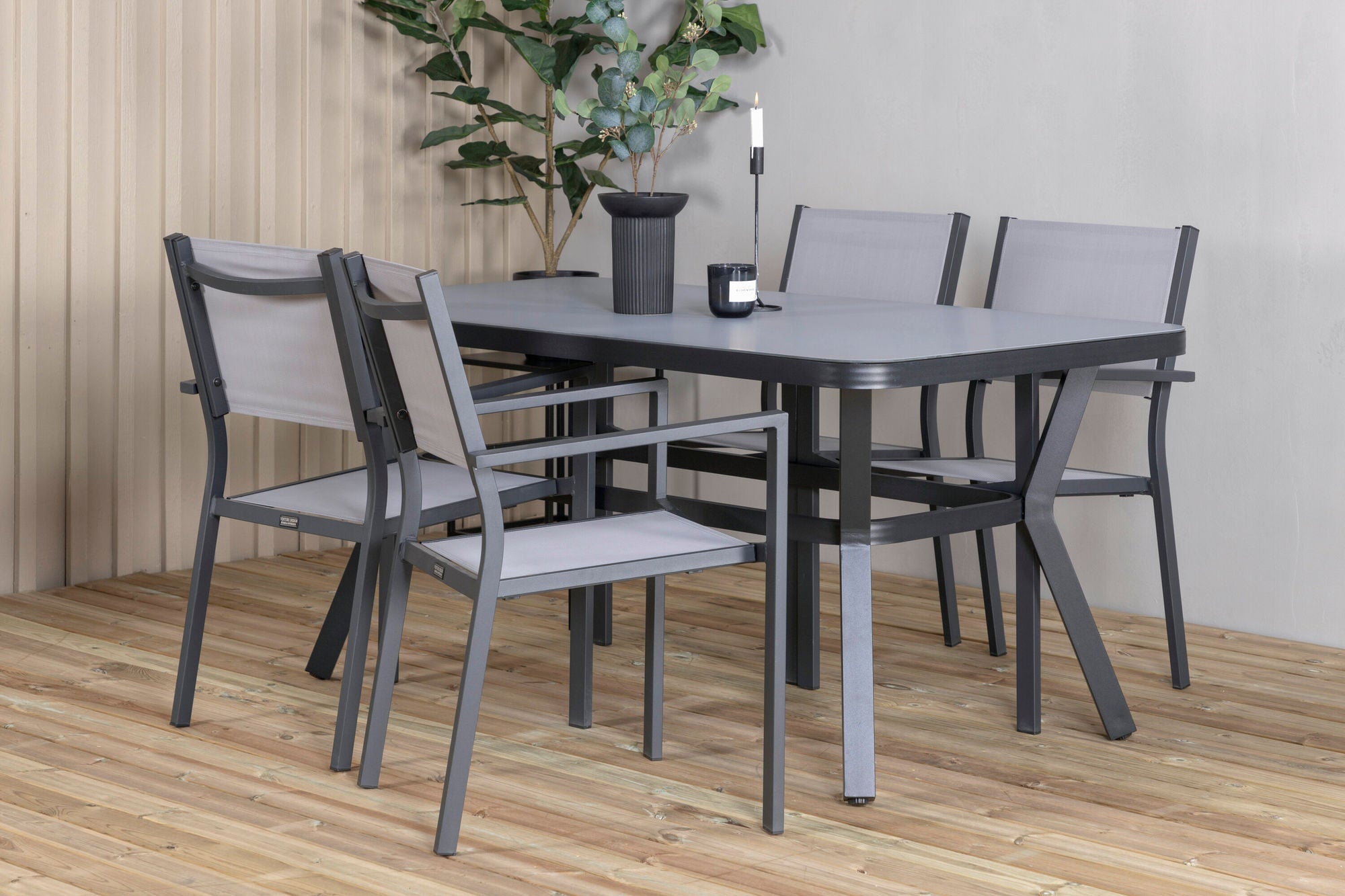 Venture Home Virya spisebord - BLACK Alu / Grey Glass - small bord+Copacabana Stacking stol - Black/Grey_4