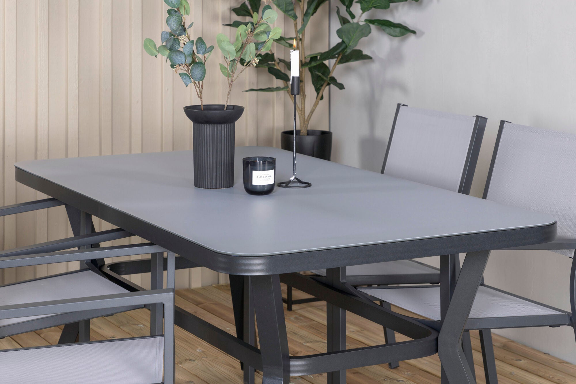Venture Home Virya spisebord - BLACK Alu / Grey Glass - small bord+Copacabana Stacking stol - Black/Grey_4
