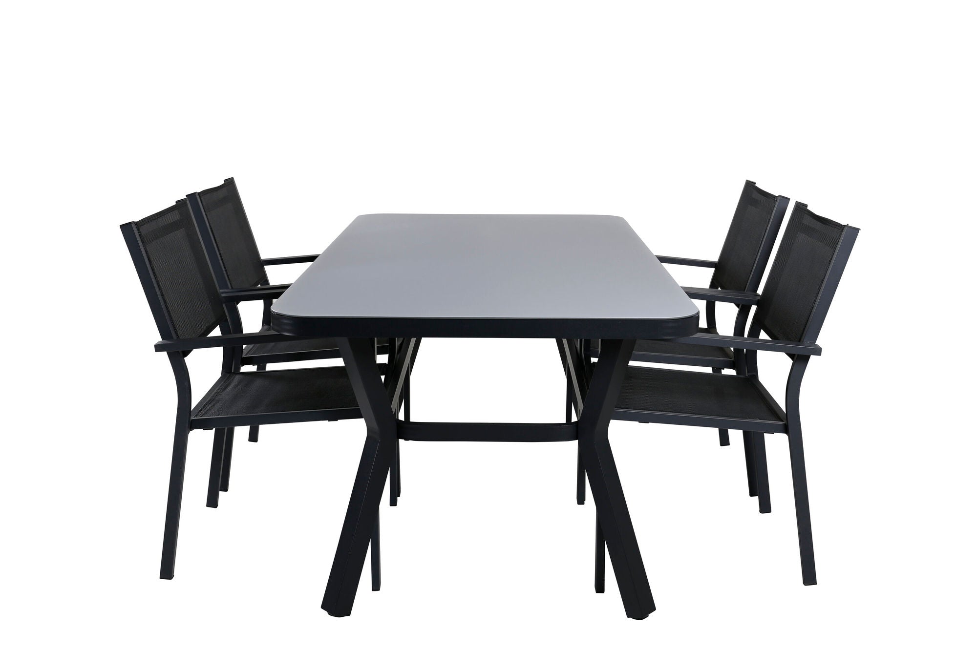 Venture Home Virya spisebord - BLACK Alu / Grey Glass - small bord+Copacabana Stacking stol - Black/Black_4