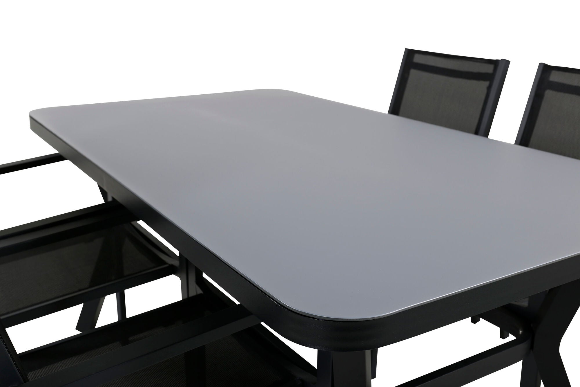 Venture Home Virya spisebord - BLACK Alu / Grey Glass - small bord+Copacabana Stacking stol - Black/Black_4