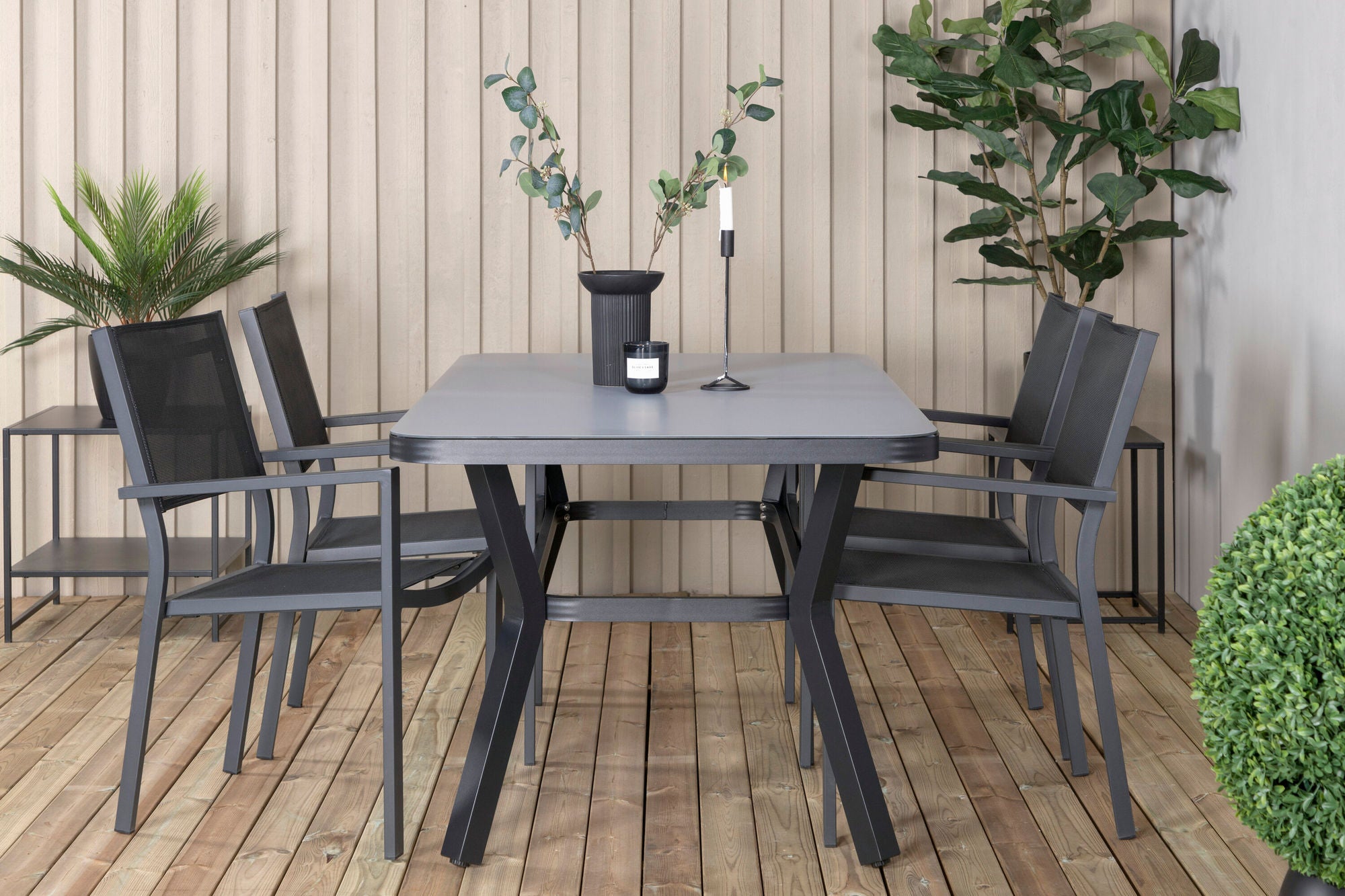 Venture Home Virya spisebord - BLACK Alu / Grey Glass - small bord+Copacabana Stacking stol - Black/Black_4