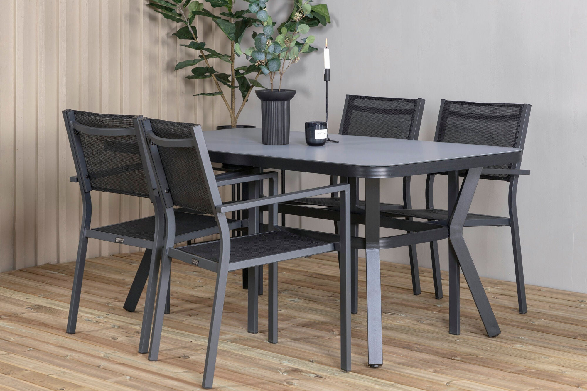 Venture Home Virya spisebord - BLACK Alu / Grey Glass - small bord+Copacabana Stacking stol - Black/Black_4