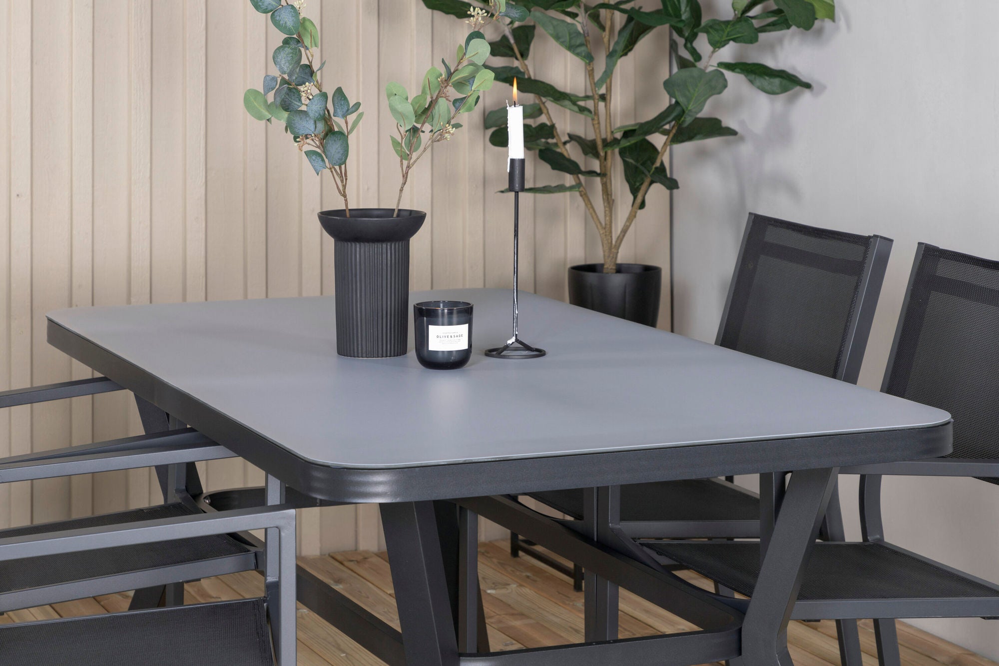 Venture Home Virya spisebord - BLACK Alu / Grey Glass - small bord+Copacabana Stacking stol - Black/Black_4