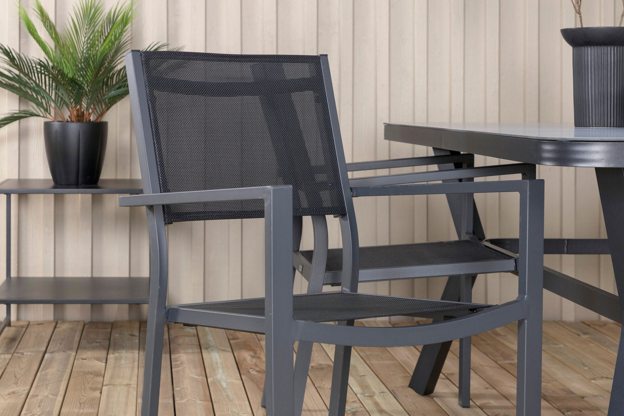 Venture Home Virya spisebord - BLACK Alu / Grey Glass - small bord+Copacabana Stacking stol - Black/Black_4