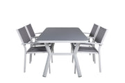 Venture Home Virya spisebord - White Alu / Grey Glass - small bord+Copacabana Stacking stol - White/Grey_4