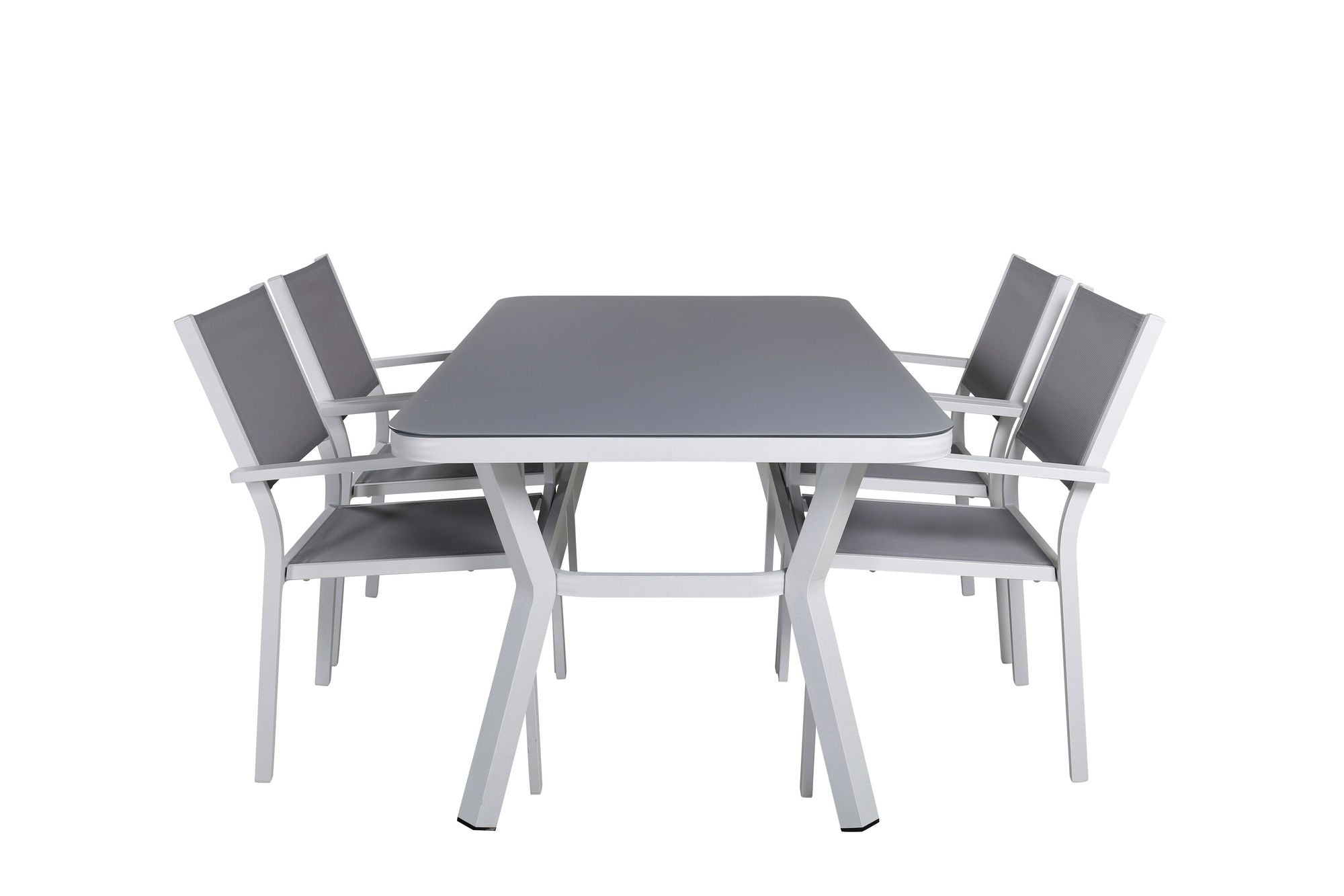 Venture Home Virya spisebord - White Alu / Grey Glass - small bord+Copacabana Stacking stol - White/Grey_4