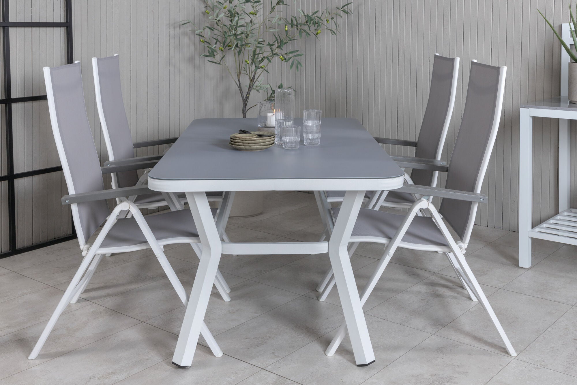 Venture Home Virya spisebord - White Alu / Grey Glass - small bord+Albany Light 5-pos white alu / Grey Textilene_4