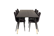 Venture Home Dipp spisebord - 180*90cm - Black Veneer / black legs w brass dipp +Polar Spisebordsstol - Black legs / Black Velvet_6