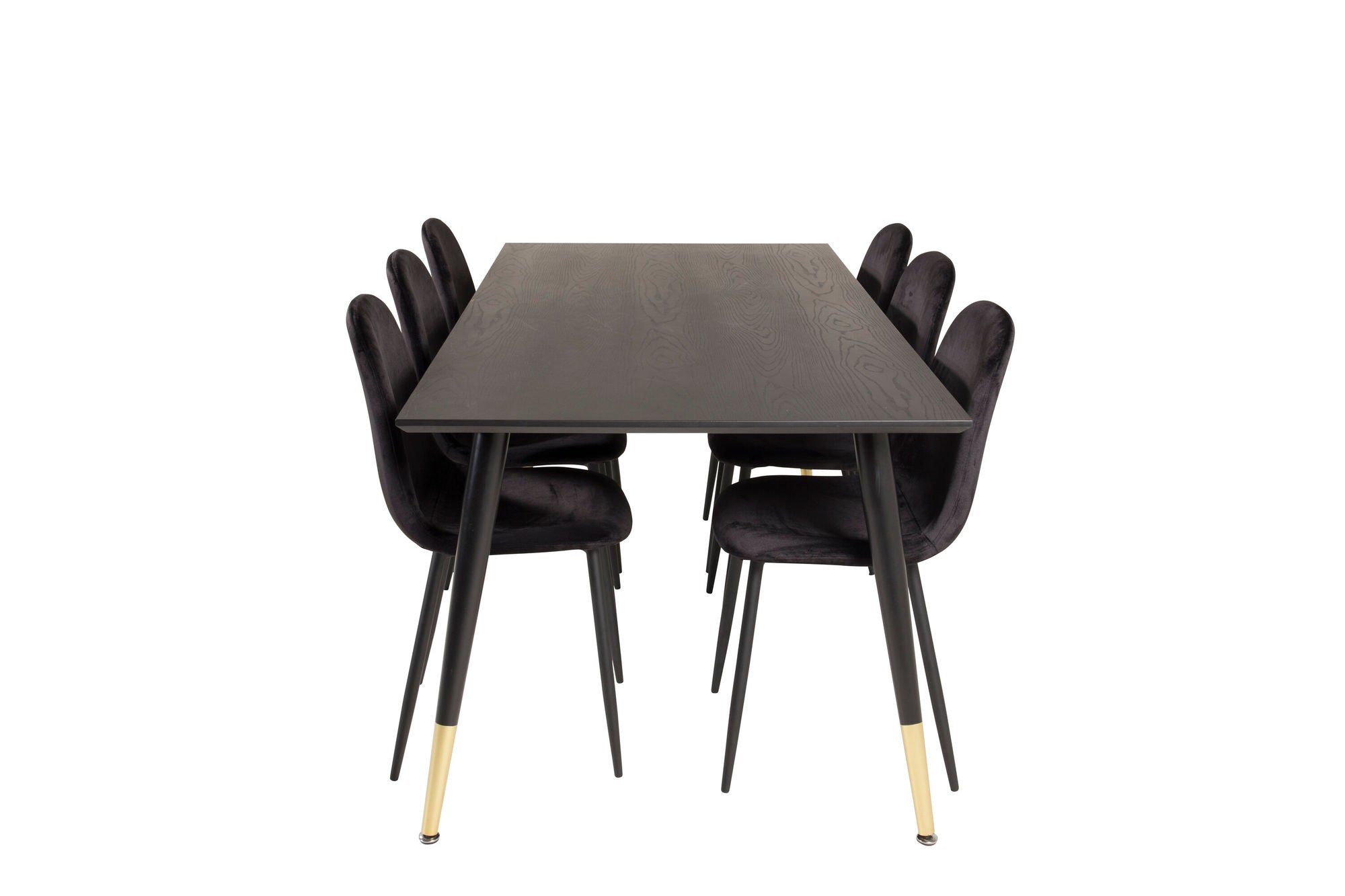Venture Home Dipp spisebord - 180*90cm - Black Veneer / black legs w brass dipp +Polar Spisebordsstol - Black legs / Black Velvet_6