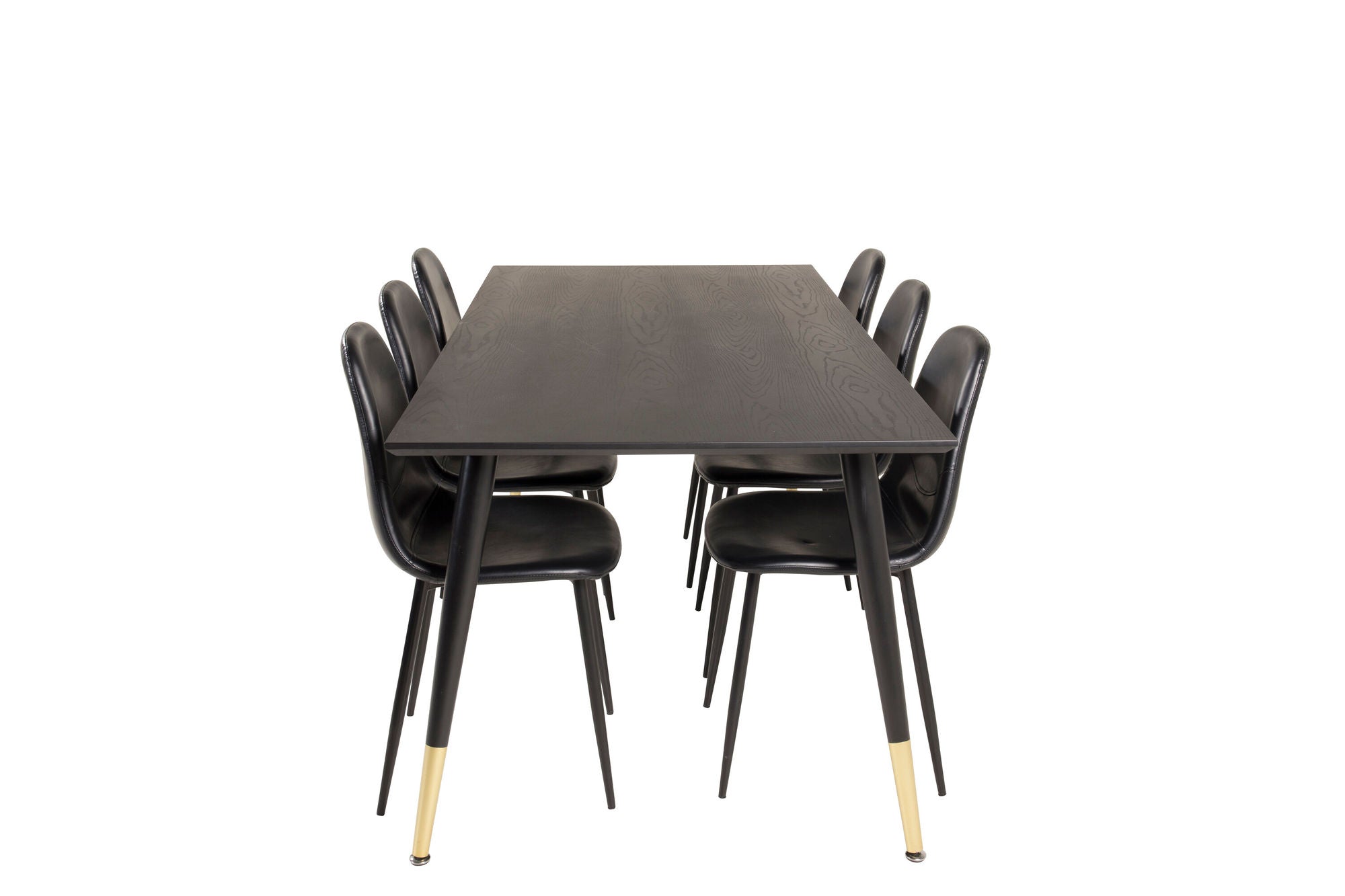 Venture Home Dipp spisebord - 180*90cm - Black Veneer / black legs w brass dipp +Polar Matstol - Svart / Svart PU _6