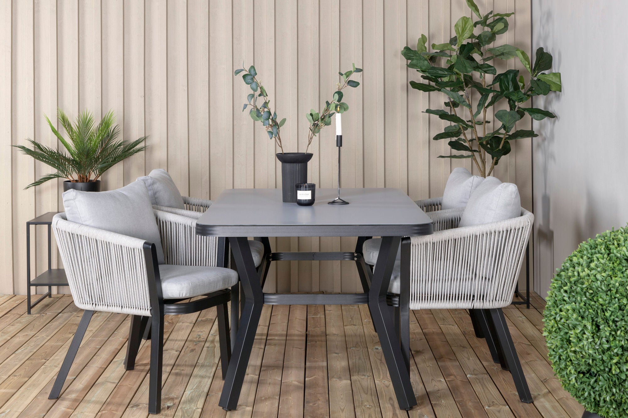 Venture Home Virya spisebord - BLACK Alu / Grey Glass - small bord+Virya Spisebordsstol - BLACK Alu / Grey cushion _4