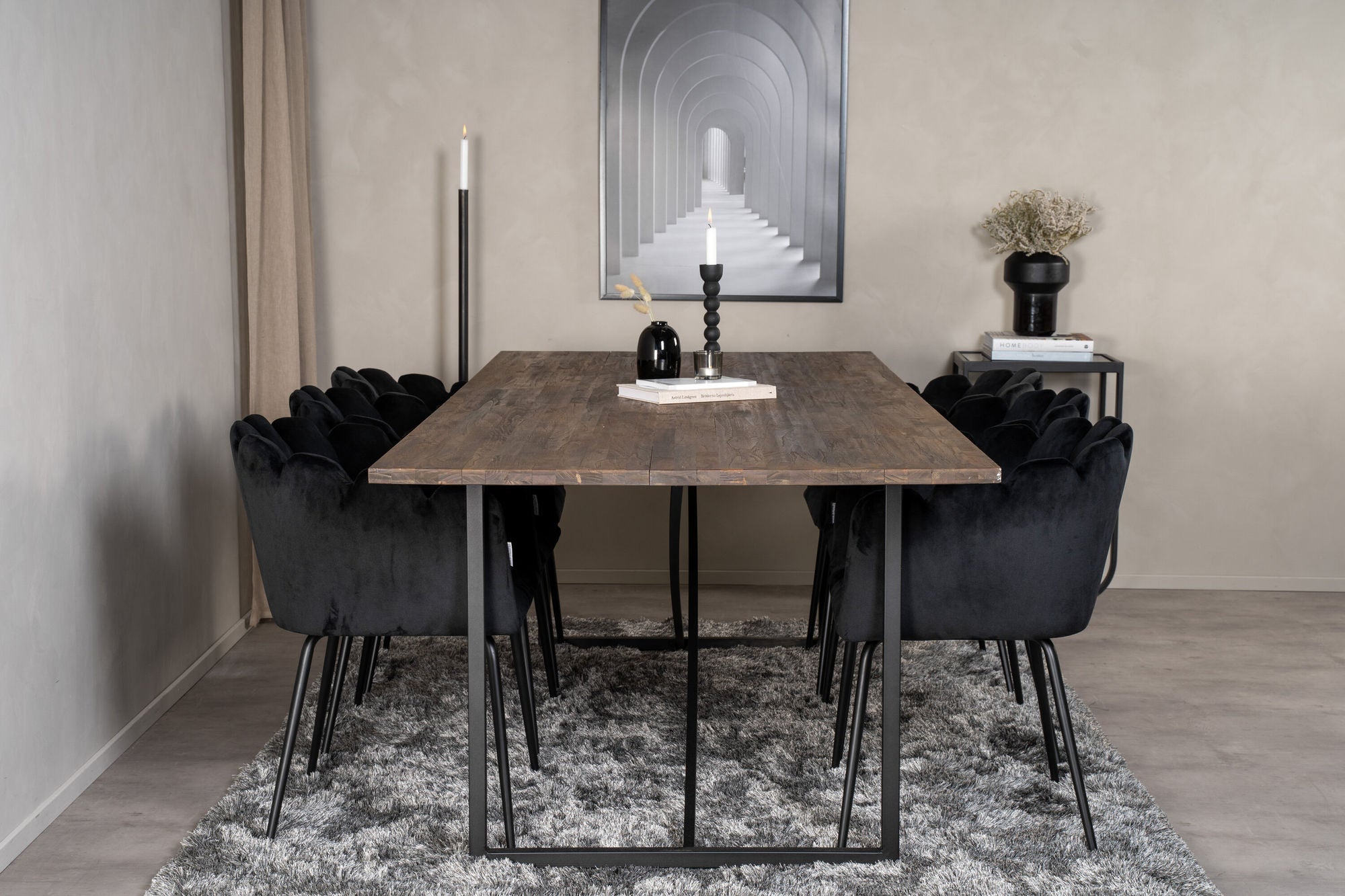 Venture Home Padang Matbord - Svart / mörk Teak - 250*100*H76+Limhamn - stol - Black Velvet_6