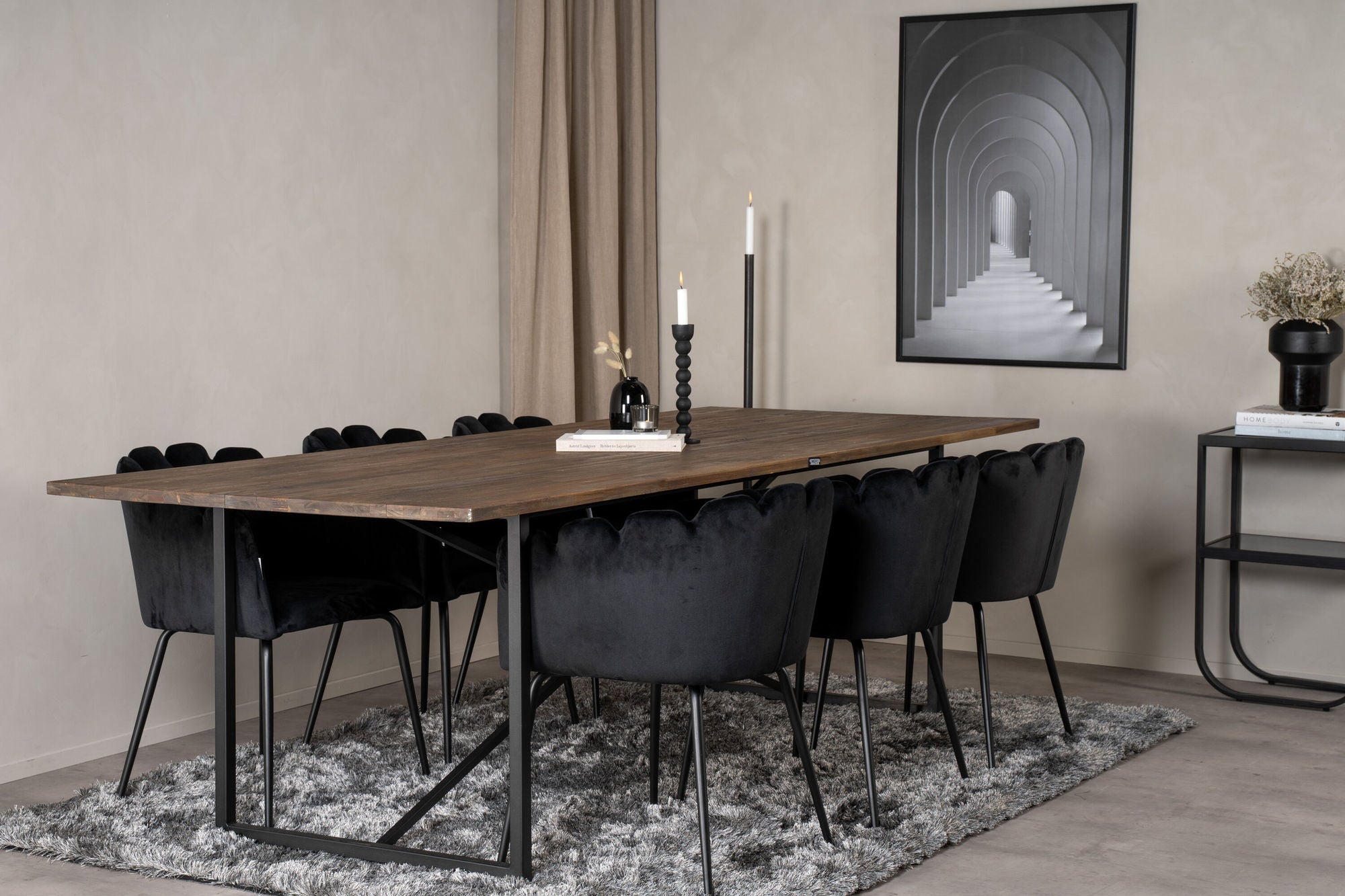 Venture Home Padang Matbord - Svart / mörk Teak - 250*100*H76+Limhamn - stol - Black Velvet_6