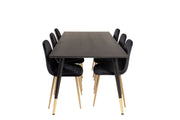 Venture Home Dipp spisebord - 180*90cm - Black Veneer / black legs w brass dipp +Polar Matstol - Matt Mässing / Svart Sammet_6