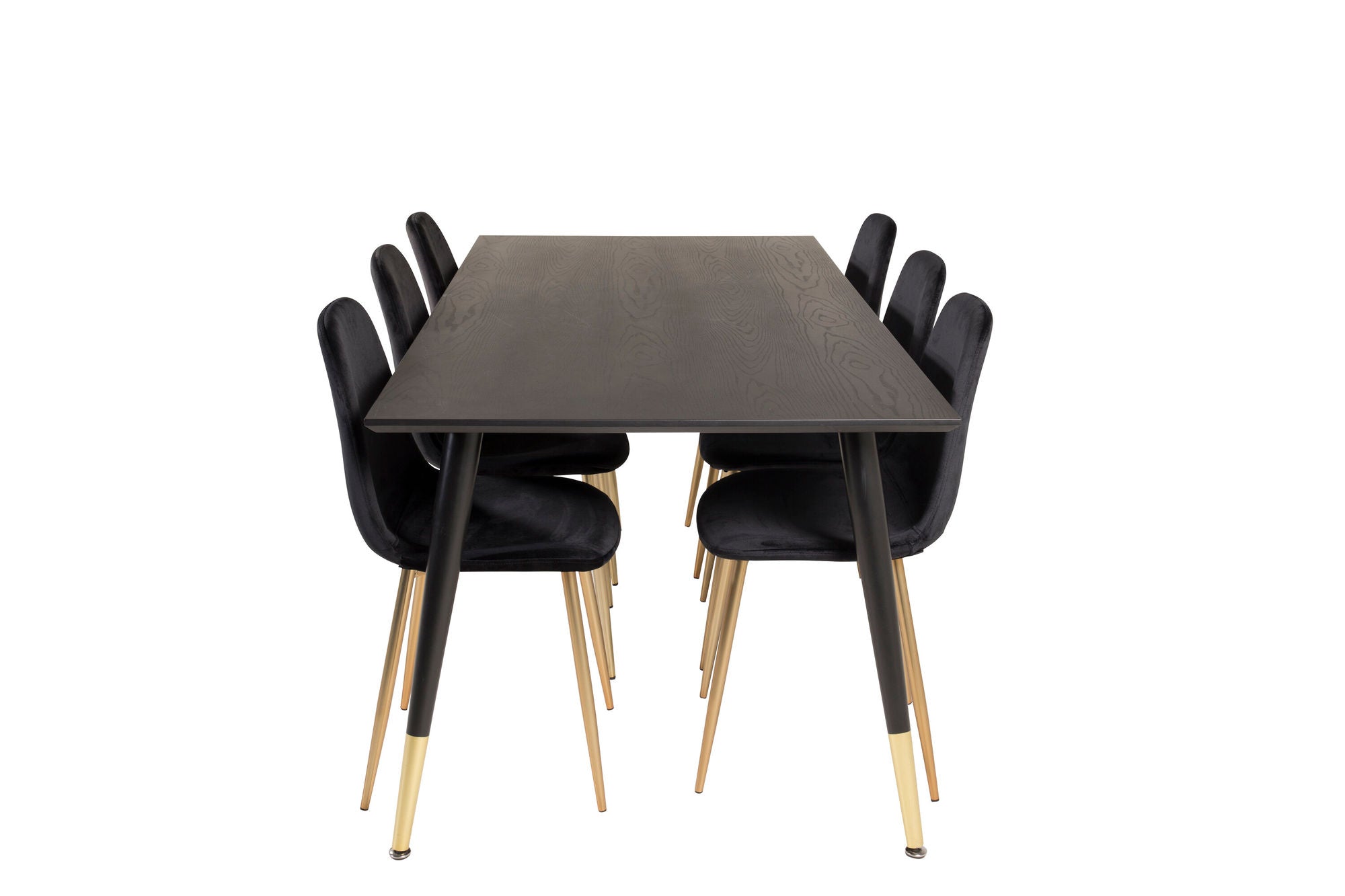 Venture Home Dipp spisebord - 180*90cm - Black Veneer / black legs w brass dipp +Polar Matstol - Matt Mässing / Svart Sammet_6