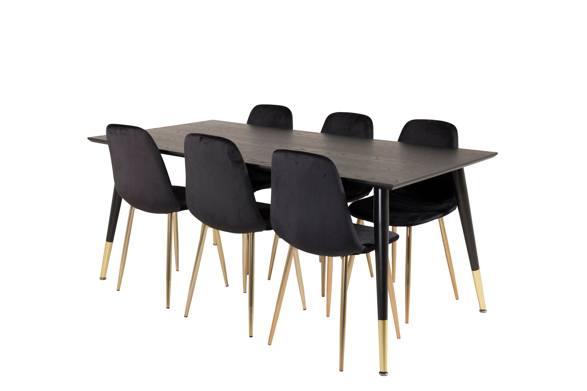 Venture Home Dipp spisebord - 180*90cm - Black Veneer / black legs w brass dipp +Polar Matstol - Matt Mässing / Svart Sammet_6