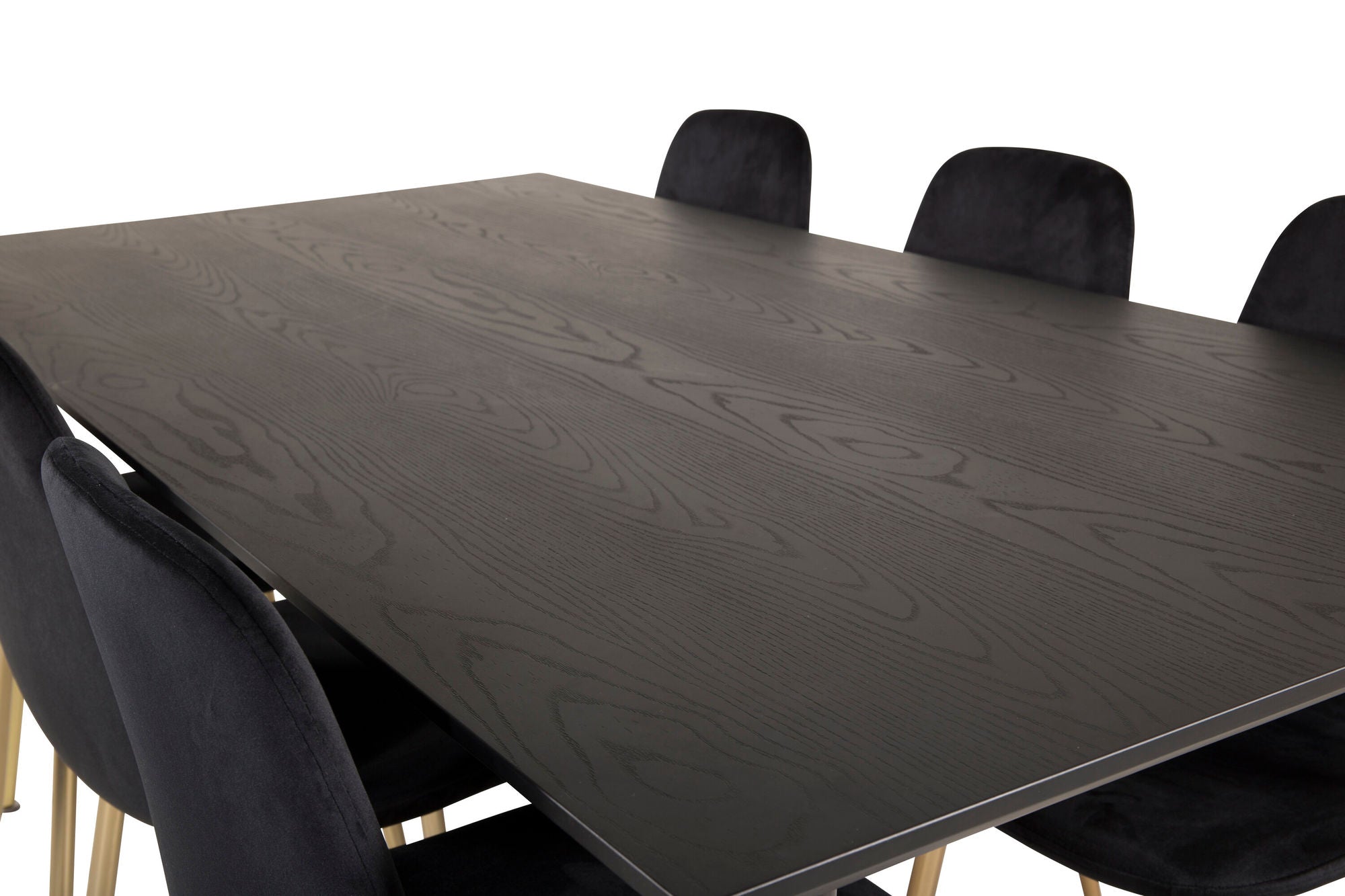 Venture Home Dipp spisebord - 180*90cm - Black Veneer / black legs w brass dipp +Polar Matstol - Matt Mässing / Svart Sammet_6