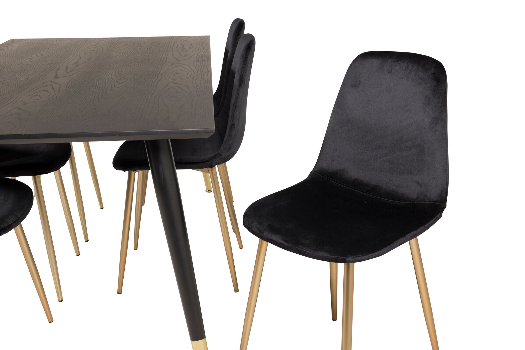 Venture Home Dipp spisebord - 180*90cm - Black Veneer / black legs w brass dipp +Polar Matstol - Matt Mässing / Svart Sammet_6