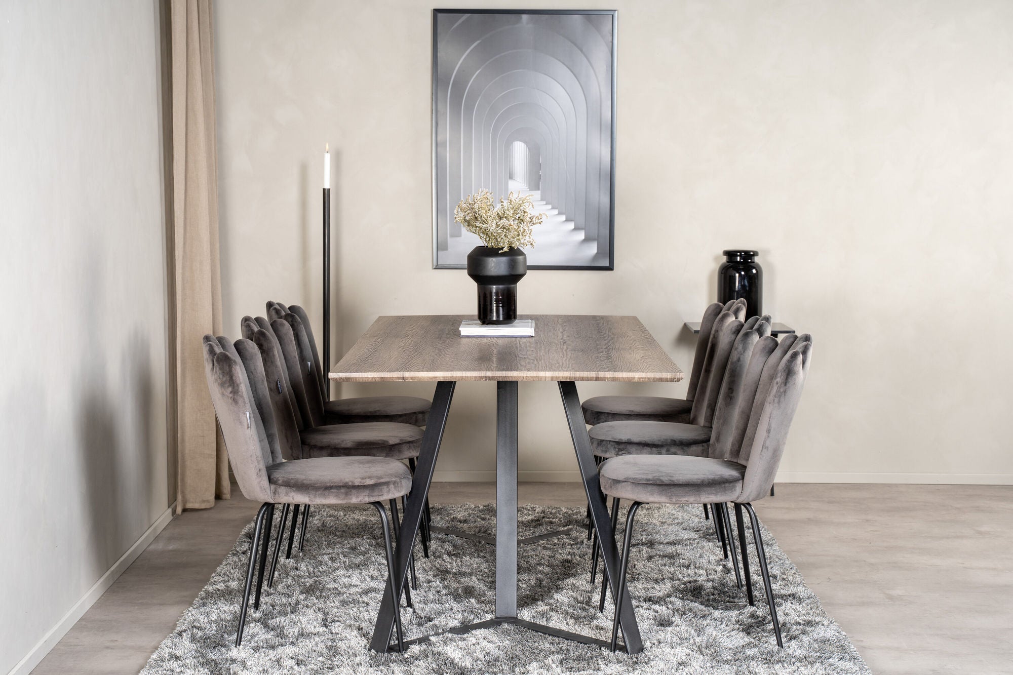 Venture Home Marina Matbord - Svart / Grå Ek - 180*90*H75+Limhamn Light - stol - Grey Velvet_6