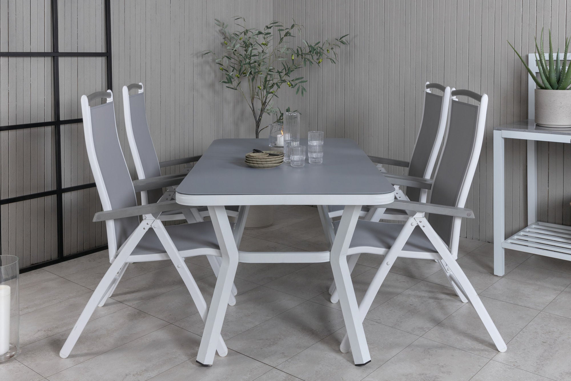 Venture Home Virya spisebord - White Alu / Grey Glass - small bord+Albany 5:pos stol - White/Grey_4