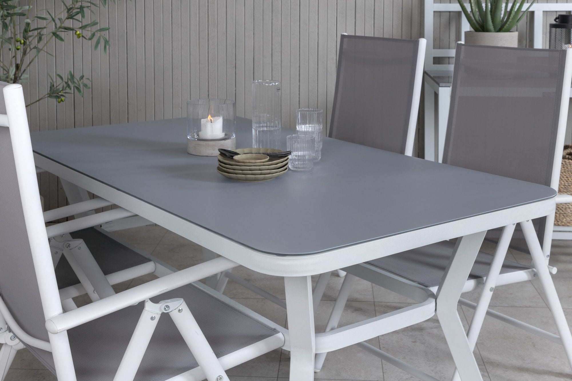 Venture Home Virya spisebord - White Alu / Grey Glass - small bord+Break 5:pos stol - White/Grey_4