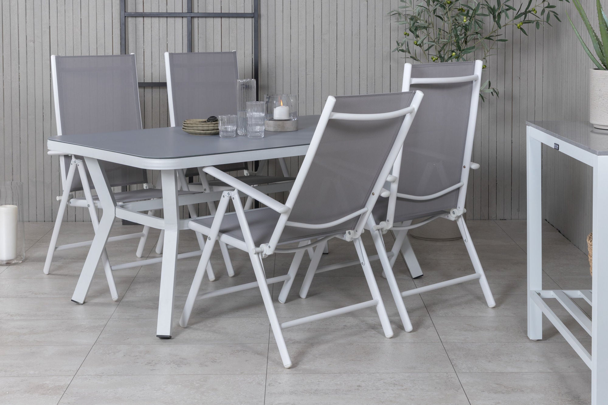 Venture Home Virya spisebord - White Alu / Grey Glass - small bord+Break 5:pos stol - White/Grey_4